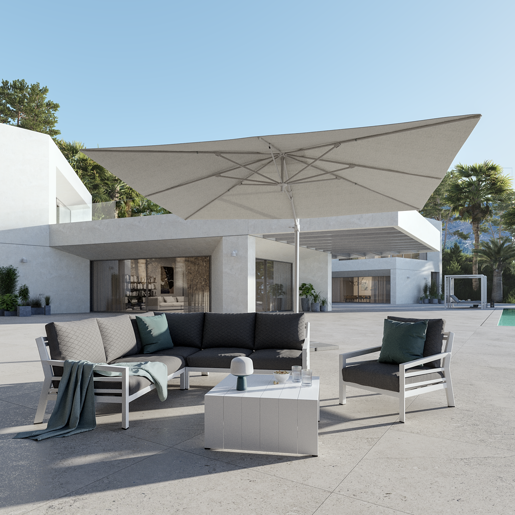 Set de porche de aluminio naterial augus blanco para 6 personas