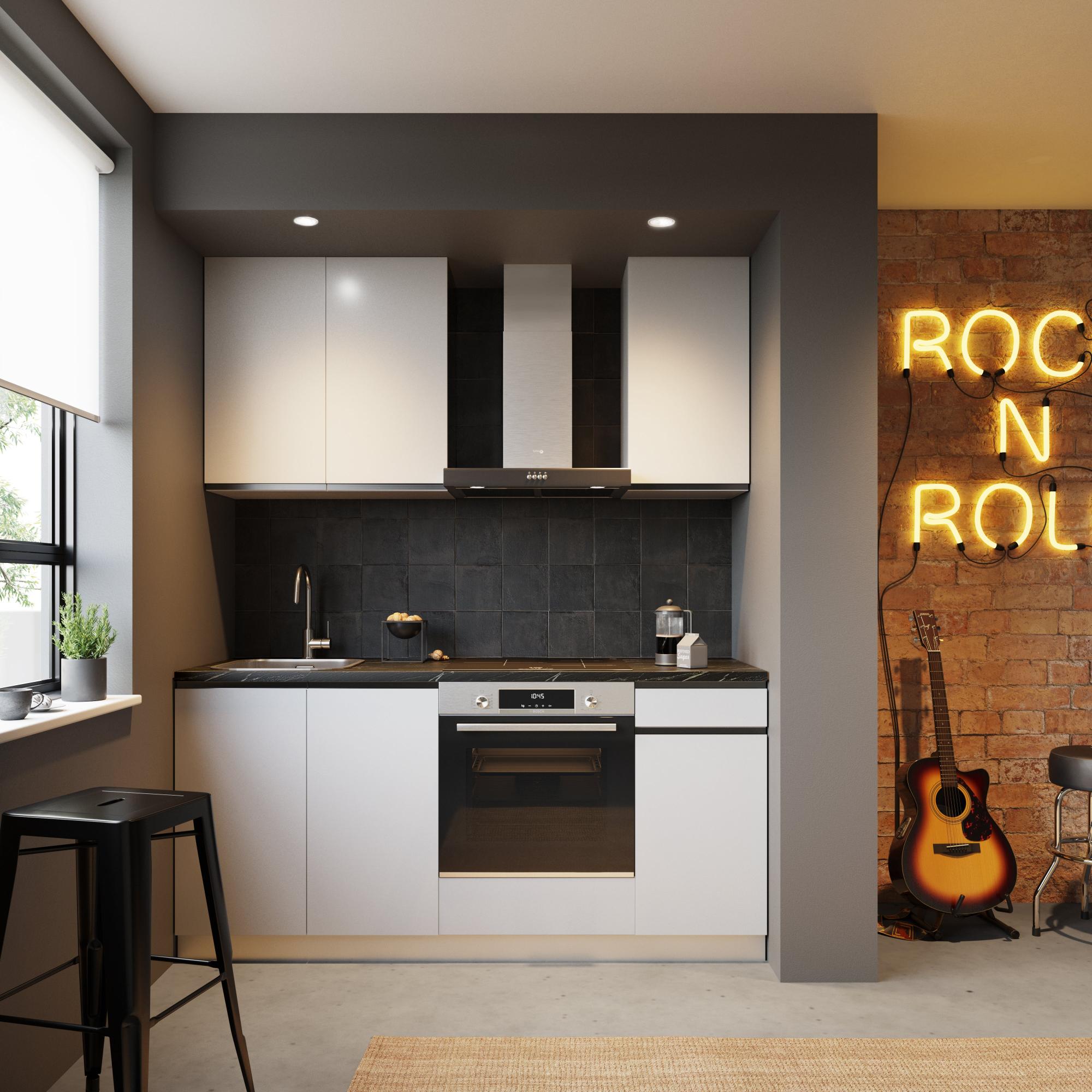 Cocina en kit blanco 180 cm con 2 módulos altos + 3 módulos bajos