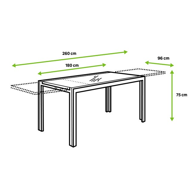 Mesa de jardín extensible de aluminio Naterial Lyra II blanco 180/260x75x96  cm