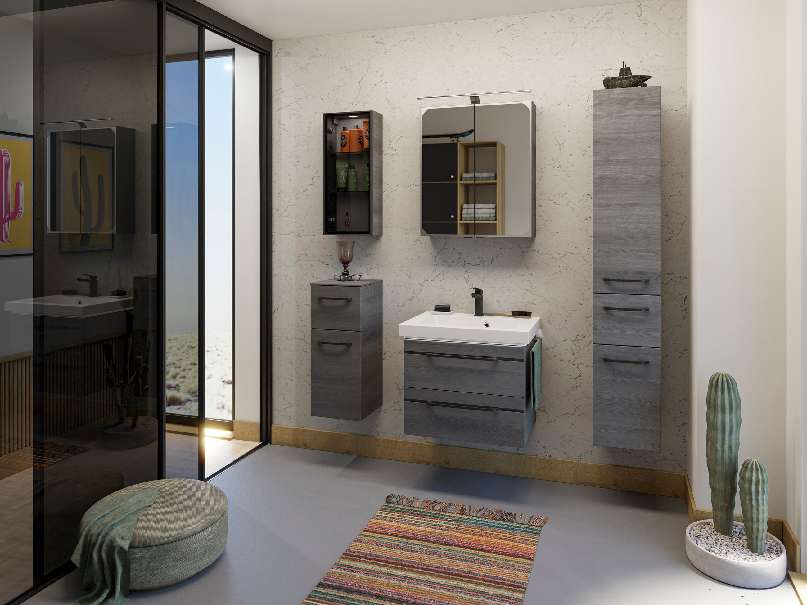 Mueble de baño con lavabo balto grafito 60x46 cm