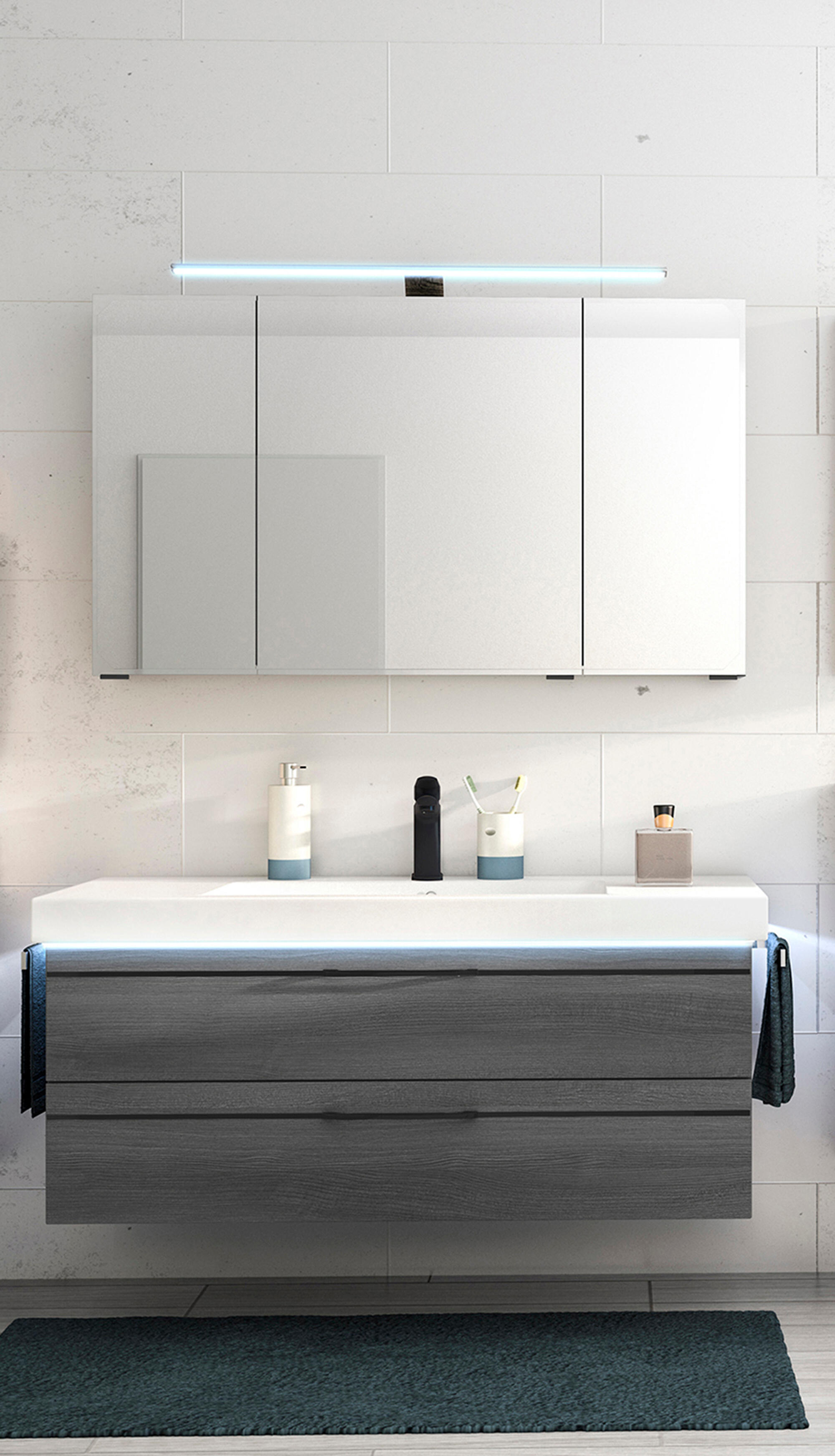 Mueble de baño con led y lavabo balto grafito 120x49 cm