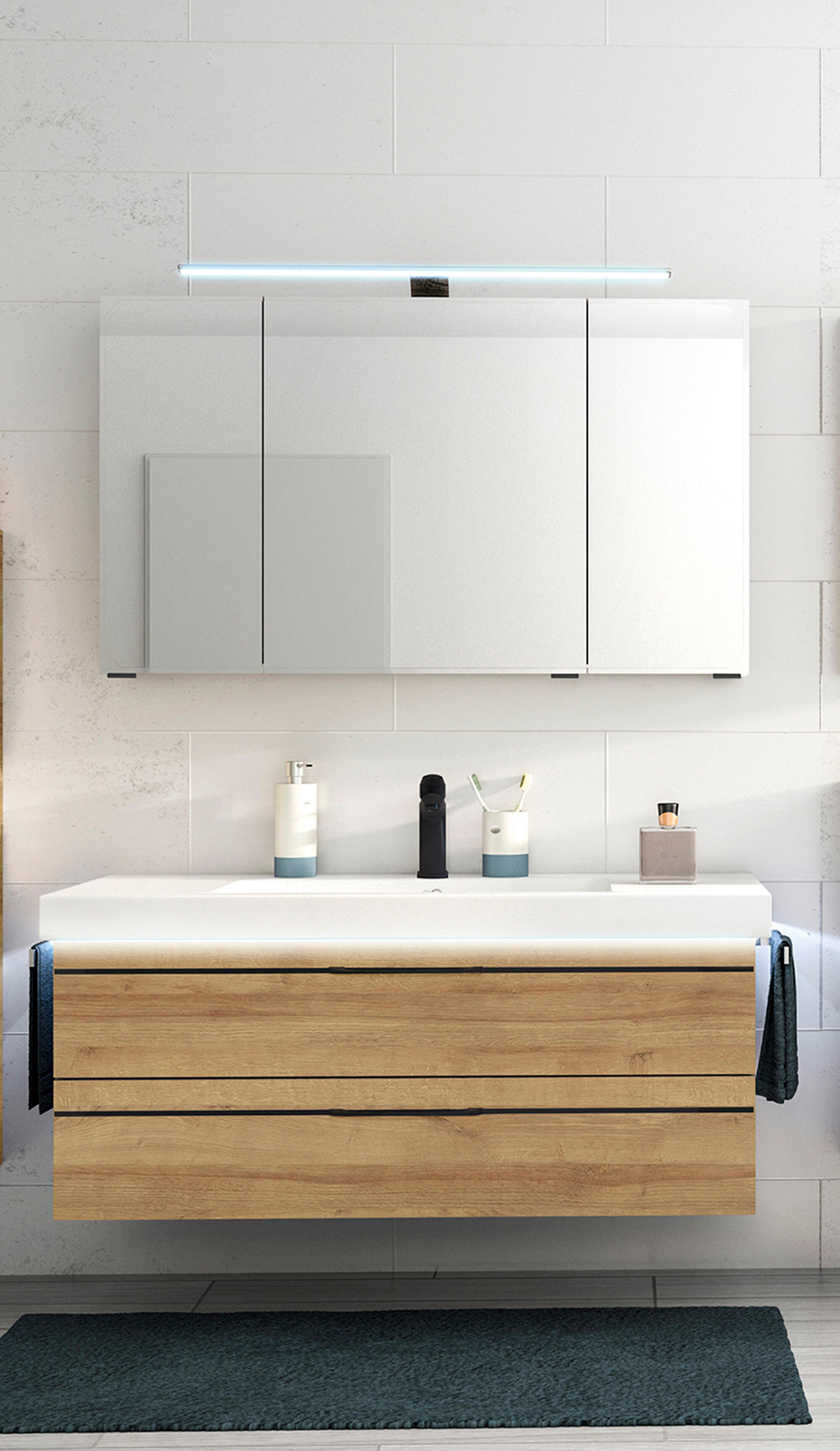 Mueble de baño con led y lavabo balto castaño 120x49 cm
