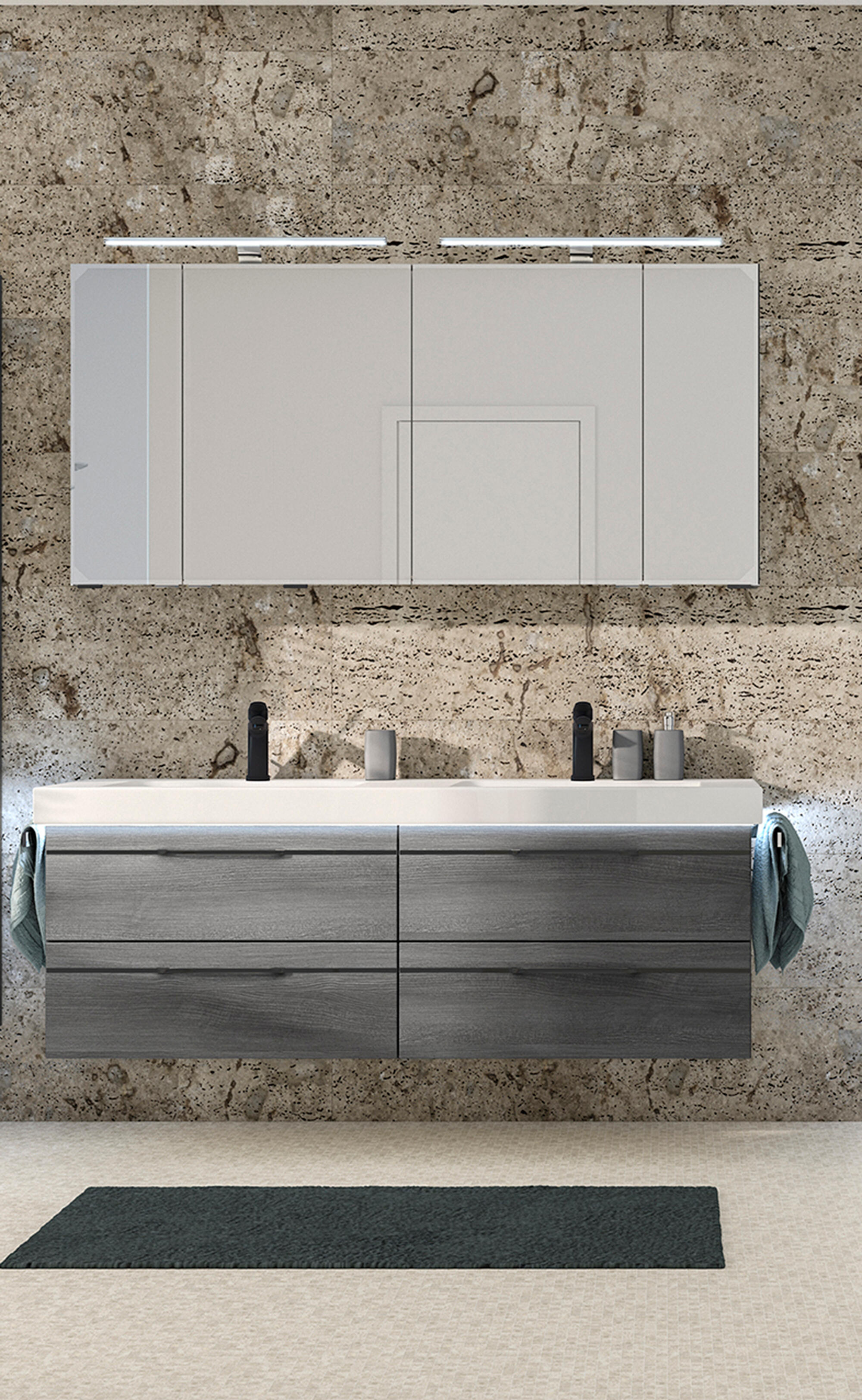 Mueble de baño con led y lavabo balto grafito 145x49 cm