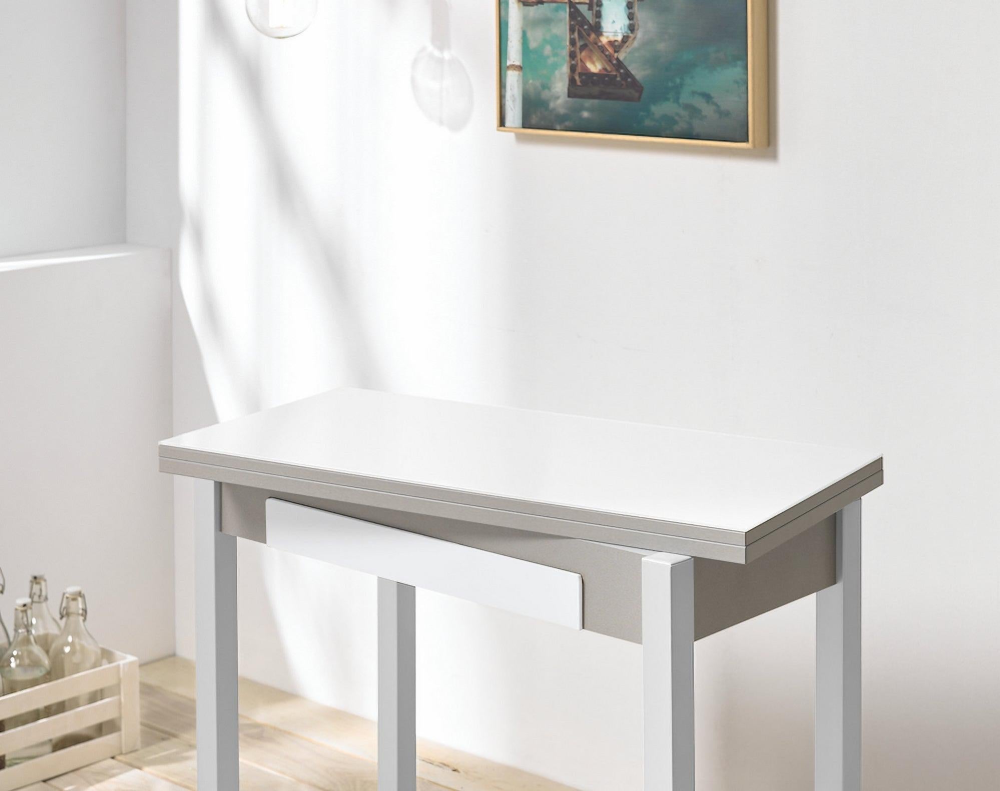 Mesa de cocina alba en blanco con cajón de 80x40 cm