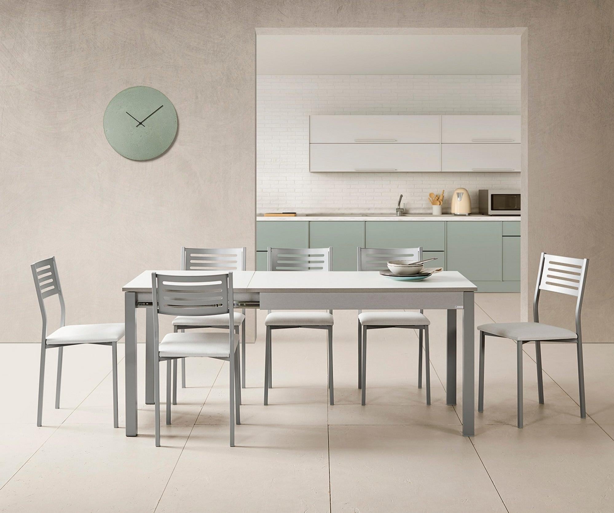 Mesa de cocina Atenas en aluminio y laminado blanco+patas aluminio