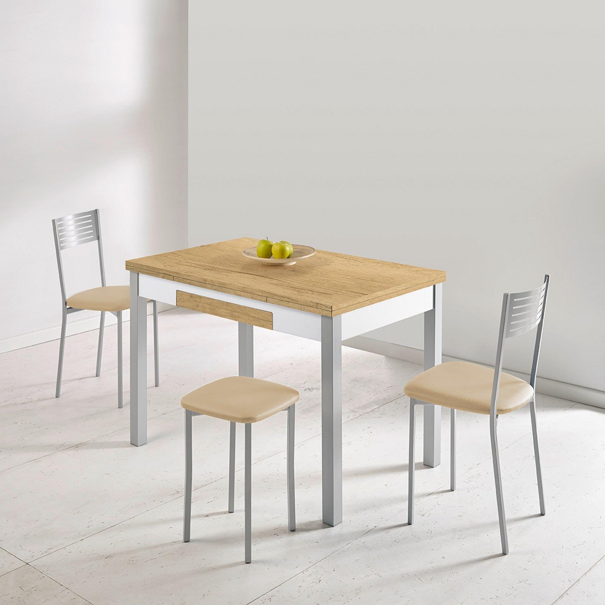 Mesa De Cocina Nube Extensible Laminado Roble Y Blanco Aluminio De mesa-de-cocina-nube-extensible-laminado-roble-y-blanco-aluminio-de