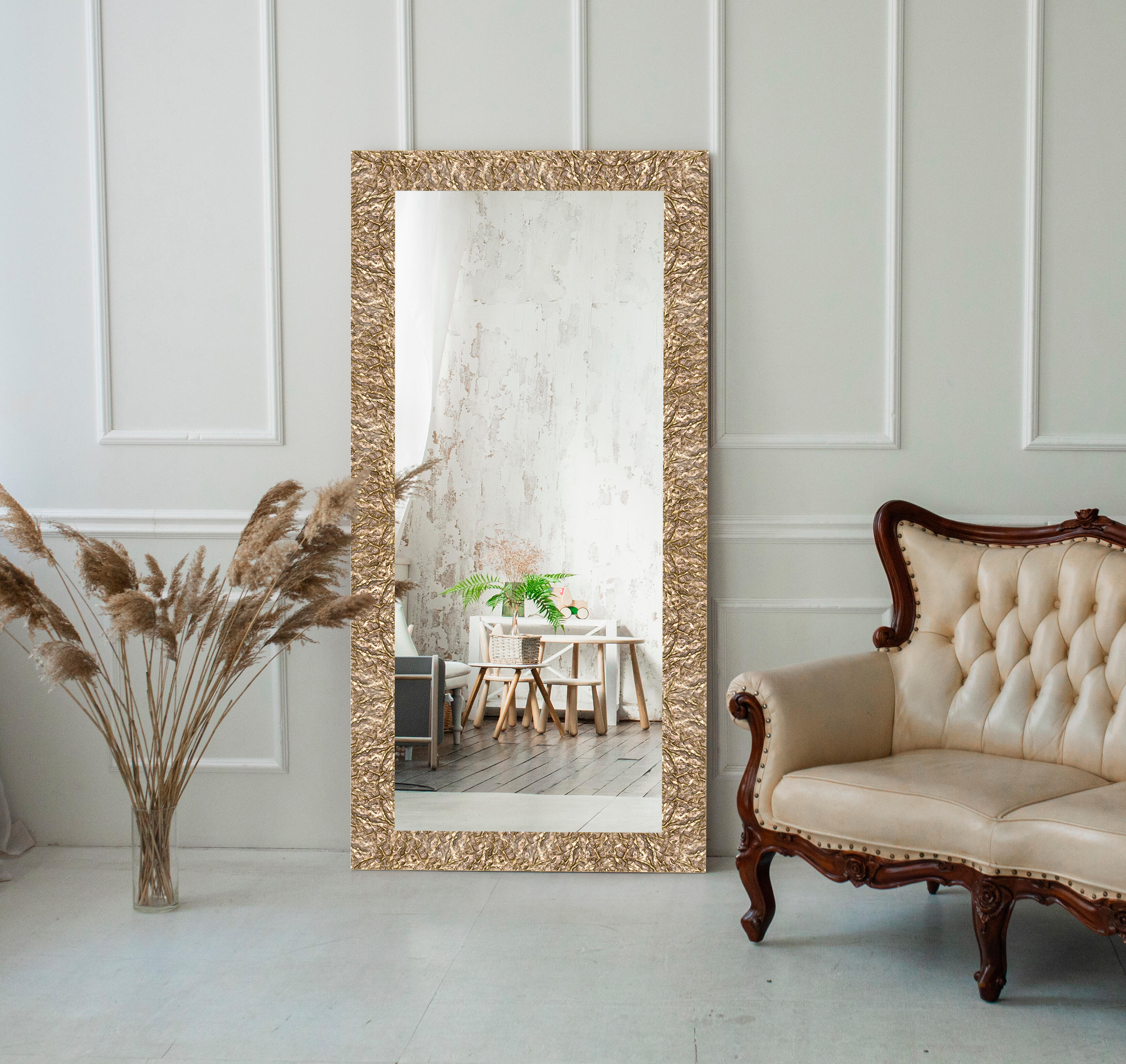 Espejo enmarcado rectangular bruno xxl oro 178 x 78 cm