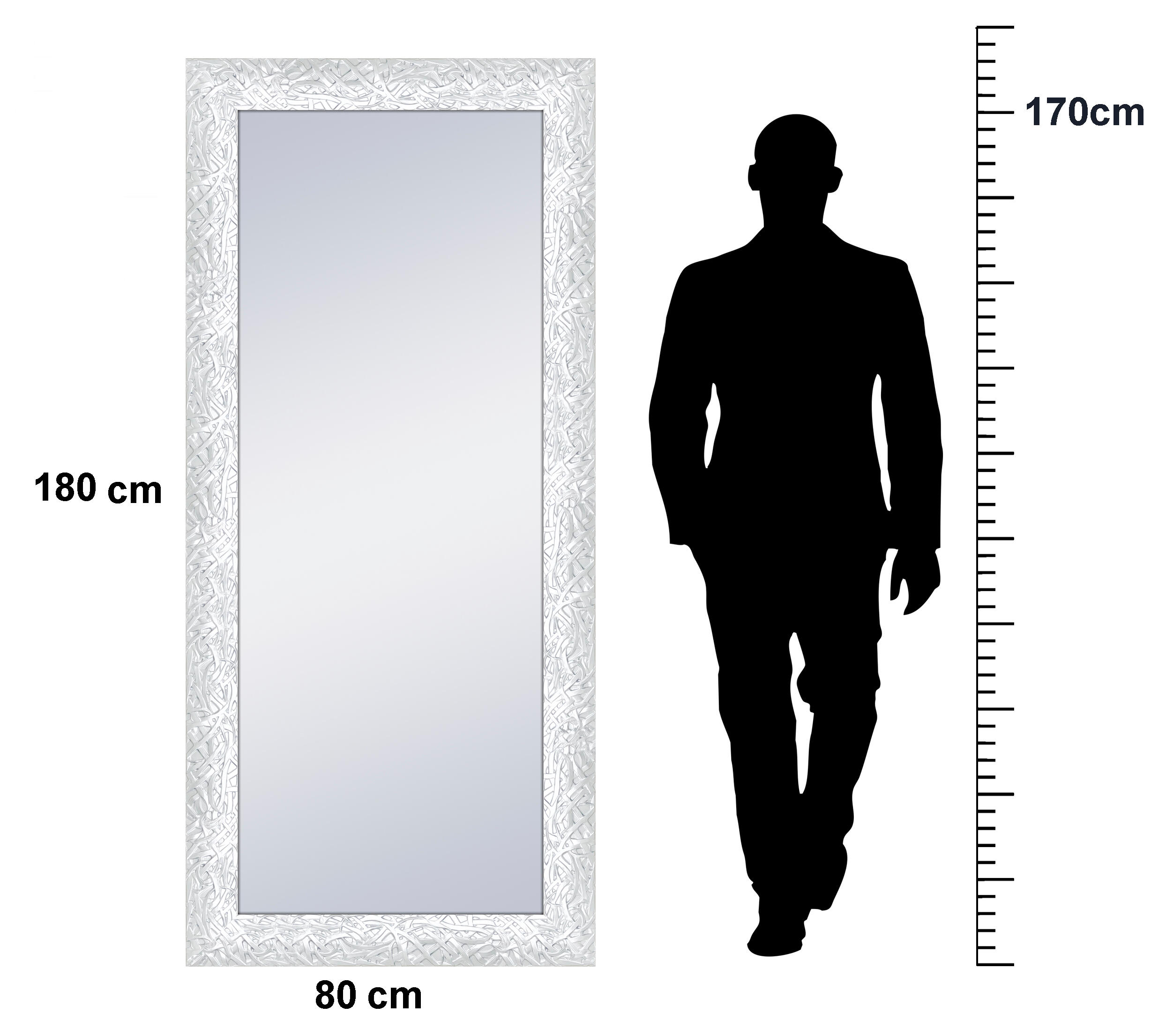 Espejo grande enmarcado rectangular bob xxl blanco 180 x 80 cm