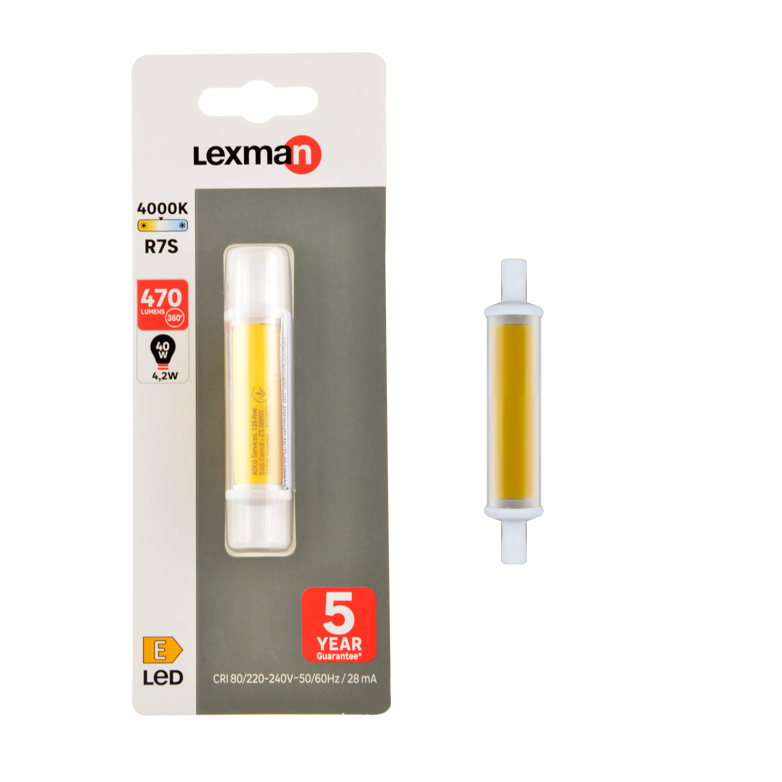 Bombilla led lexman filamento tubo casquillo r7s, 78 mm de 4000 k