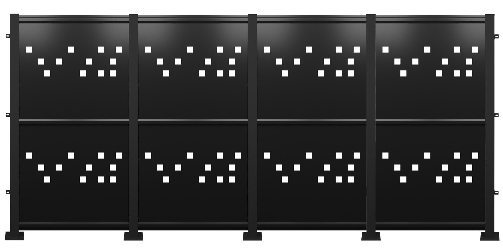 Kit valla de acero galvanizado cuadros negro 606x150x13 cm