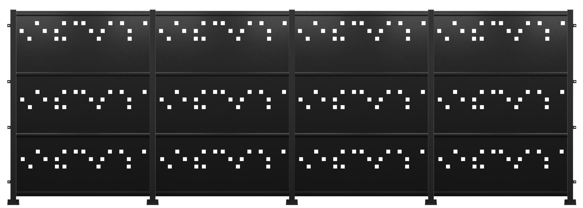 Kit valla de acero galvanizado cuadros negro 606x200x13 cm