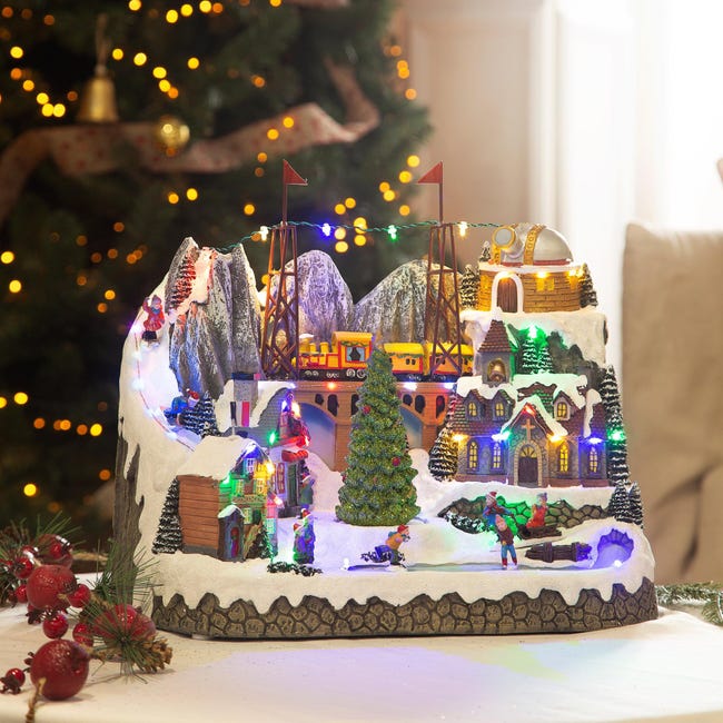 Ciudad animada de Navidad polirresina multicolor con iluminación y música |  Leroy Merlin