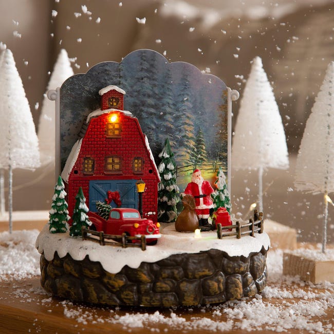 Ciudad animada de Navidad c/casa y globo de polirresina con LED y música |  Leroy Merlin