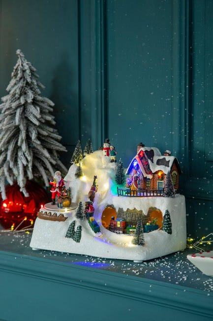 Paisaje pueblo animado de Navidad con iluminación LED y música 17x26x19,5  cm | Leroy Merlin
