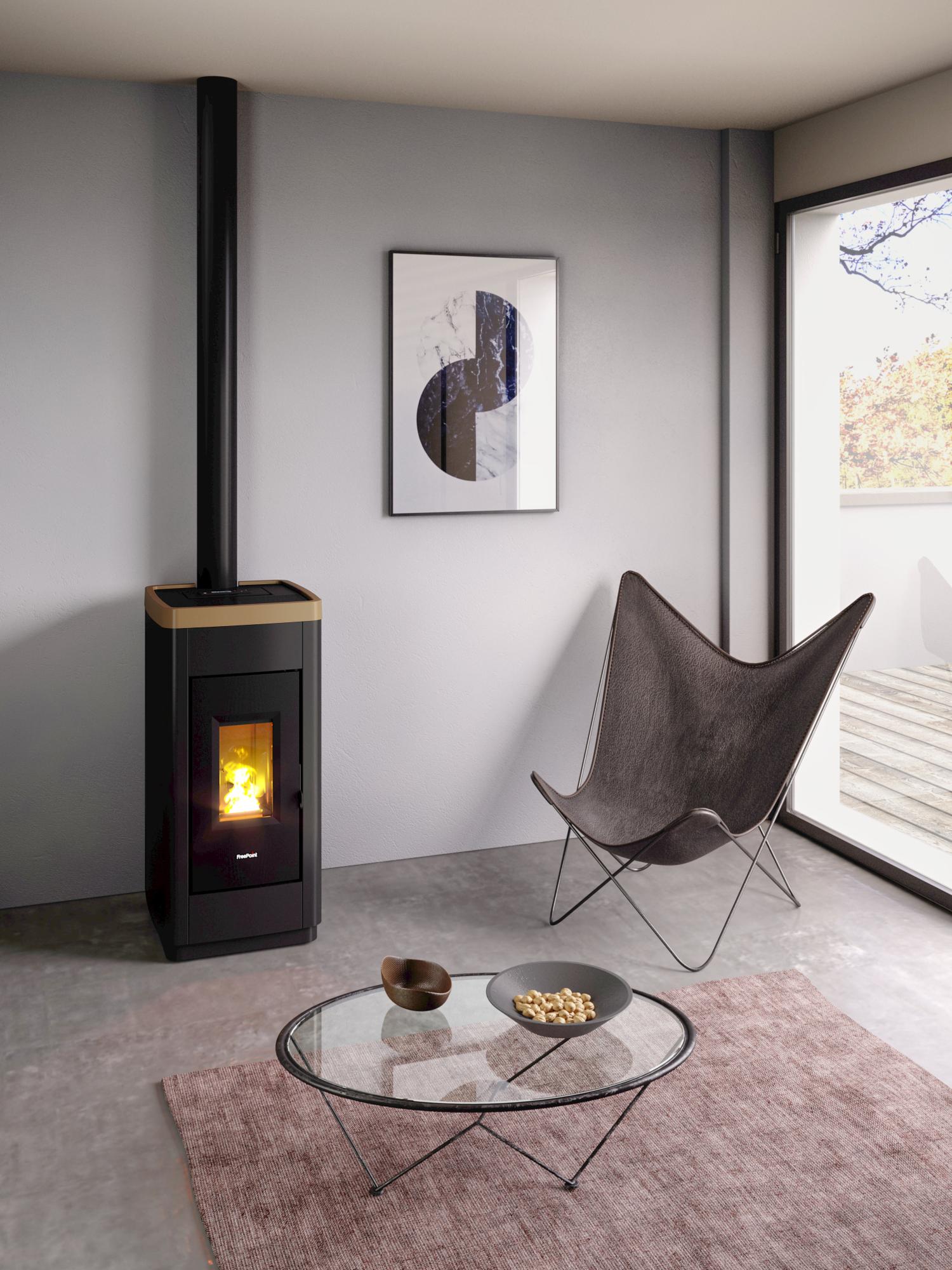 Estufa de pellet Life con Wifi dorada de 9kW | Leroy Merlin