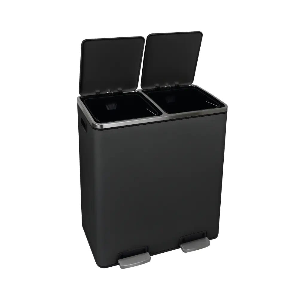 ML-Design Cubo de Basura Doble con Pedal, Clasificador de Residuos 2x30l  Negro 60L, Papelera Separadora