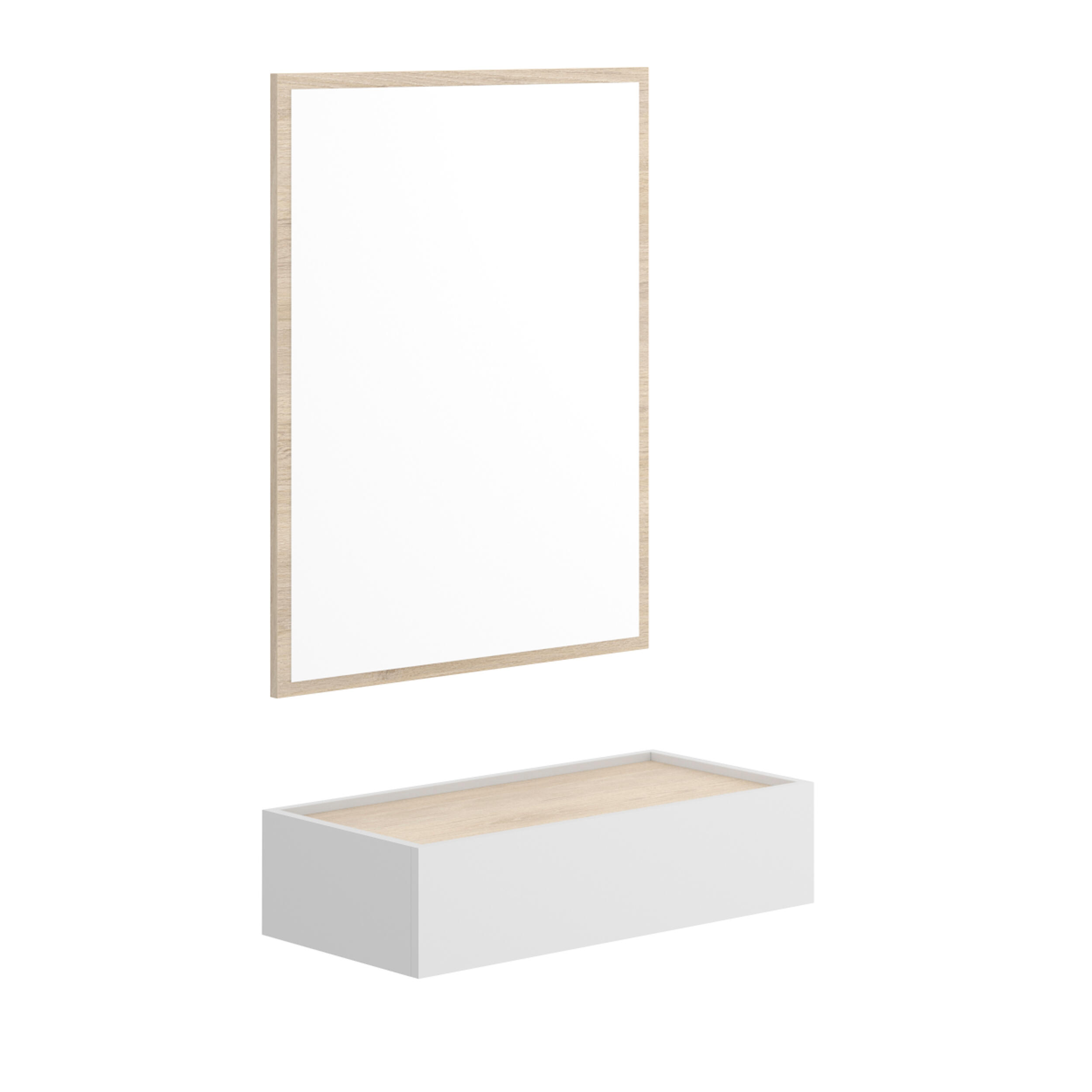 Mueble recibidor nimue con espejo blanco y roble 63x33x16cm (anchoxfondoxalto)