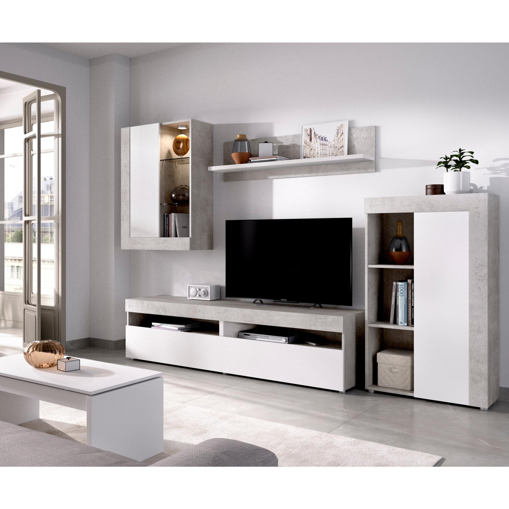 Mueble de salón y TV Zia blanco y gris 200x180x41 cm (anchoxaltoxfondo)