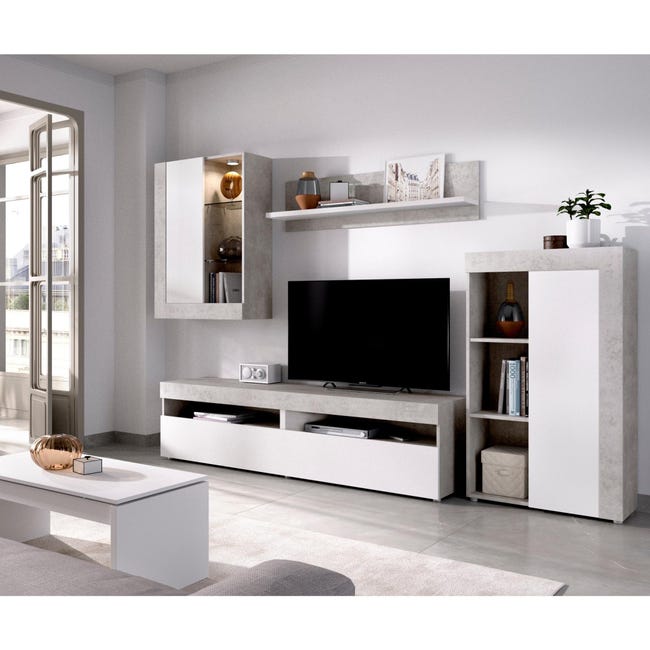 Nacarado Por nombre es suficiente Mueble de salón y TV Anice cemento 265x180x42 cm (anchoxaltoxfondo) | Leroy  Merlin