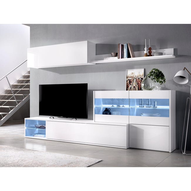 Cerdo Infectar Contabilidad Mueble de salón y TV Hebe blanco brillo 260x180x41 cm (anchoxaltoxfondo) | Leroy  Merlin