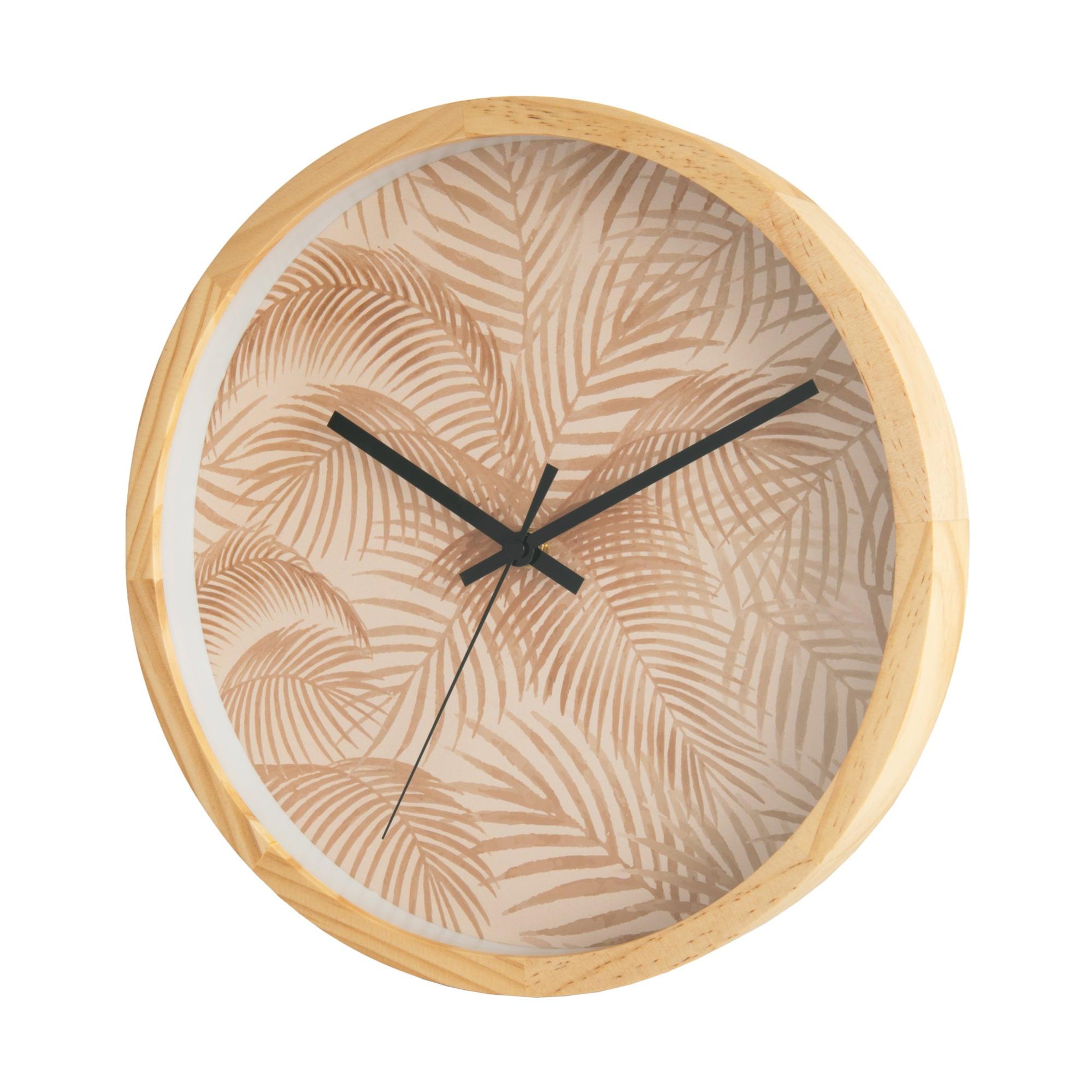 Reloj de pared redondo madera hojas beige de 30 cm