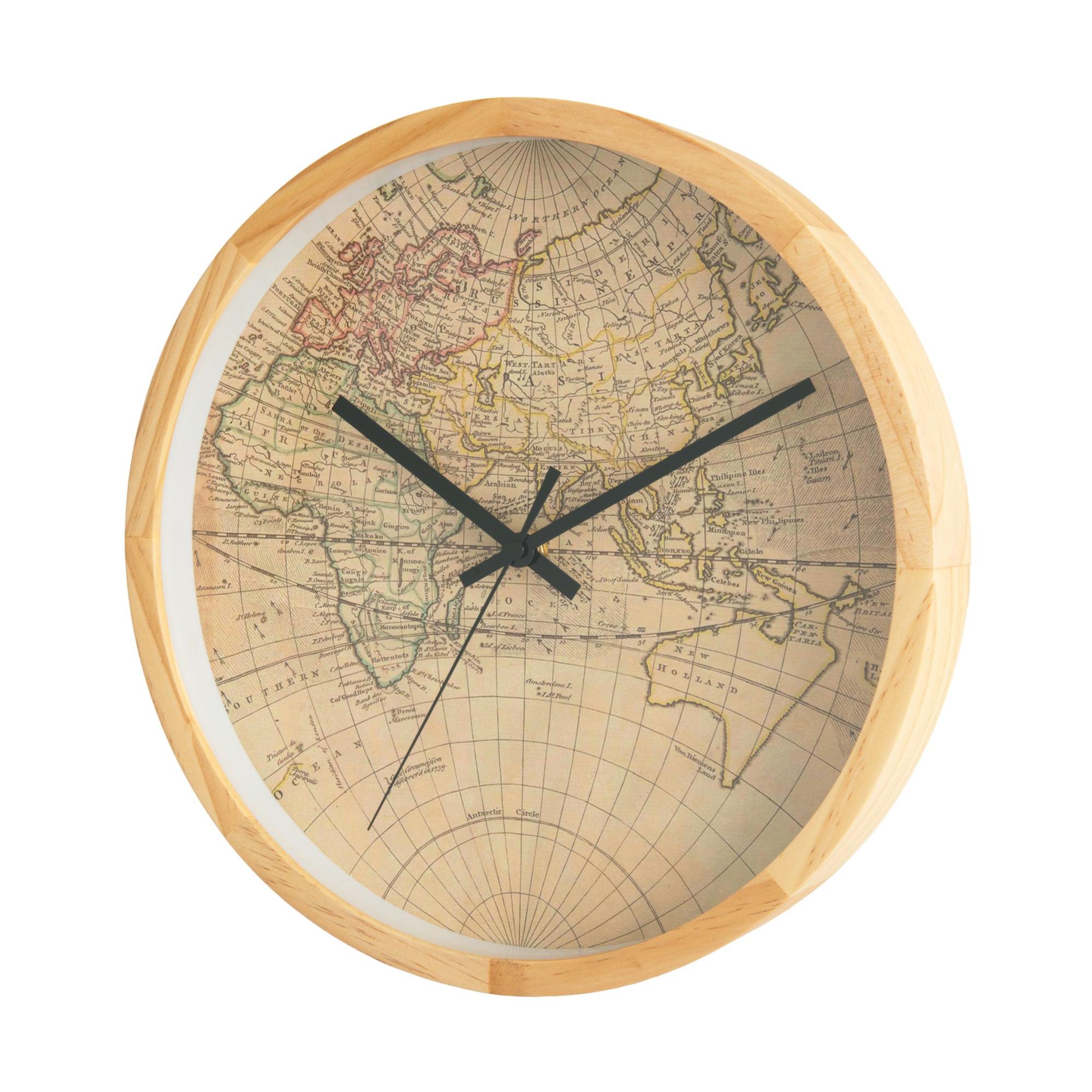 Reloj de pared redondo madera mundo marrón de 30 cm