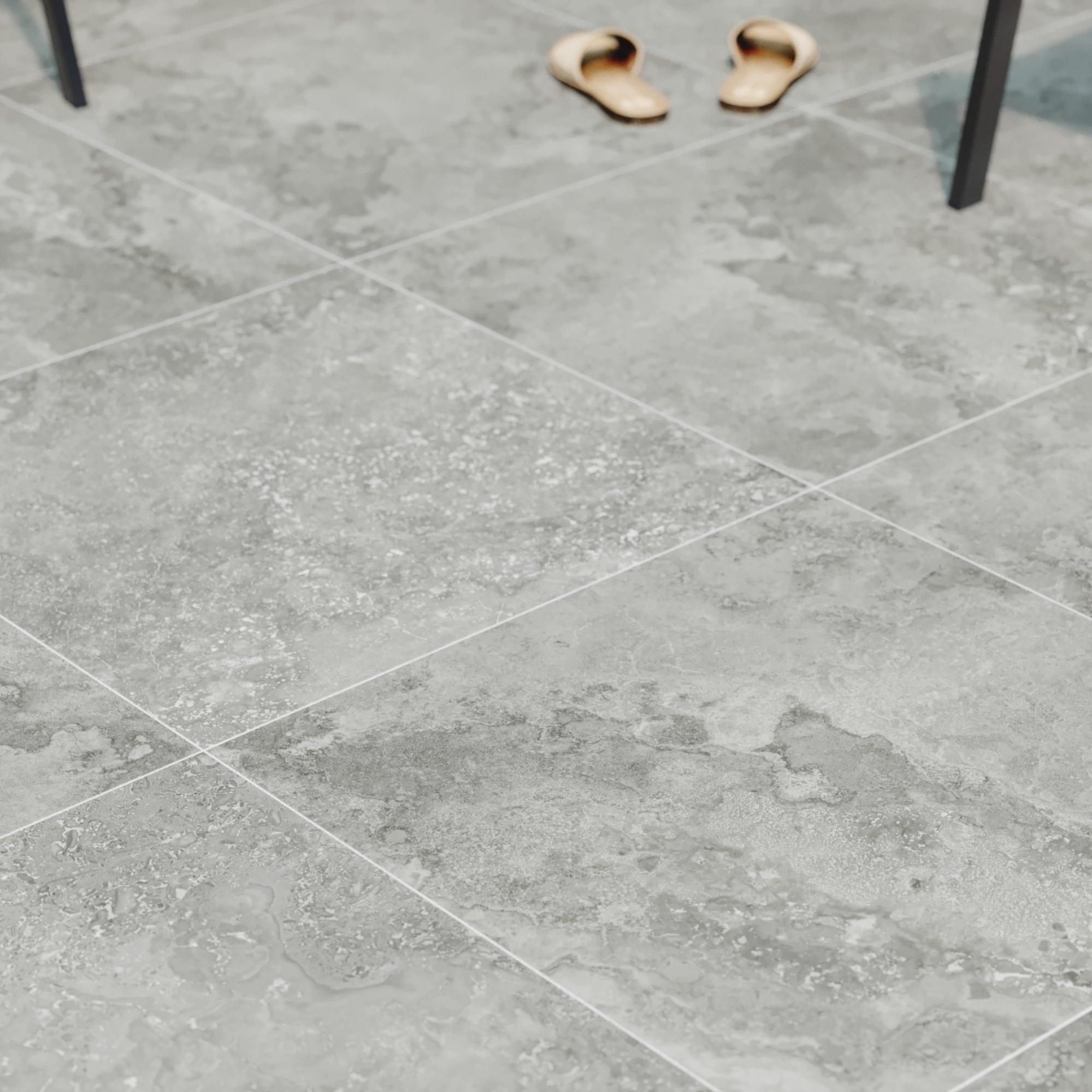 Suelo exterior efecto piedra gris Lakos 60x60 cm ARTENS Leroy Merlin