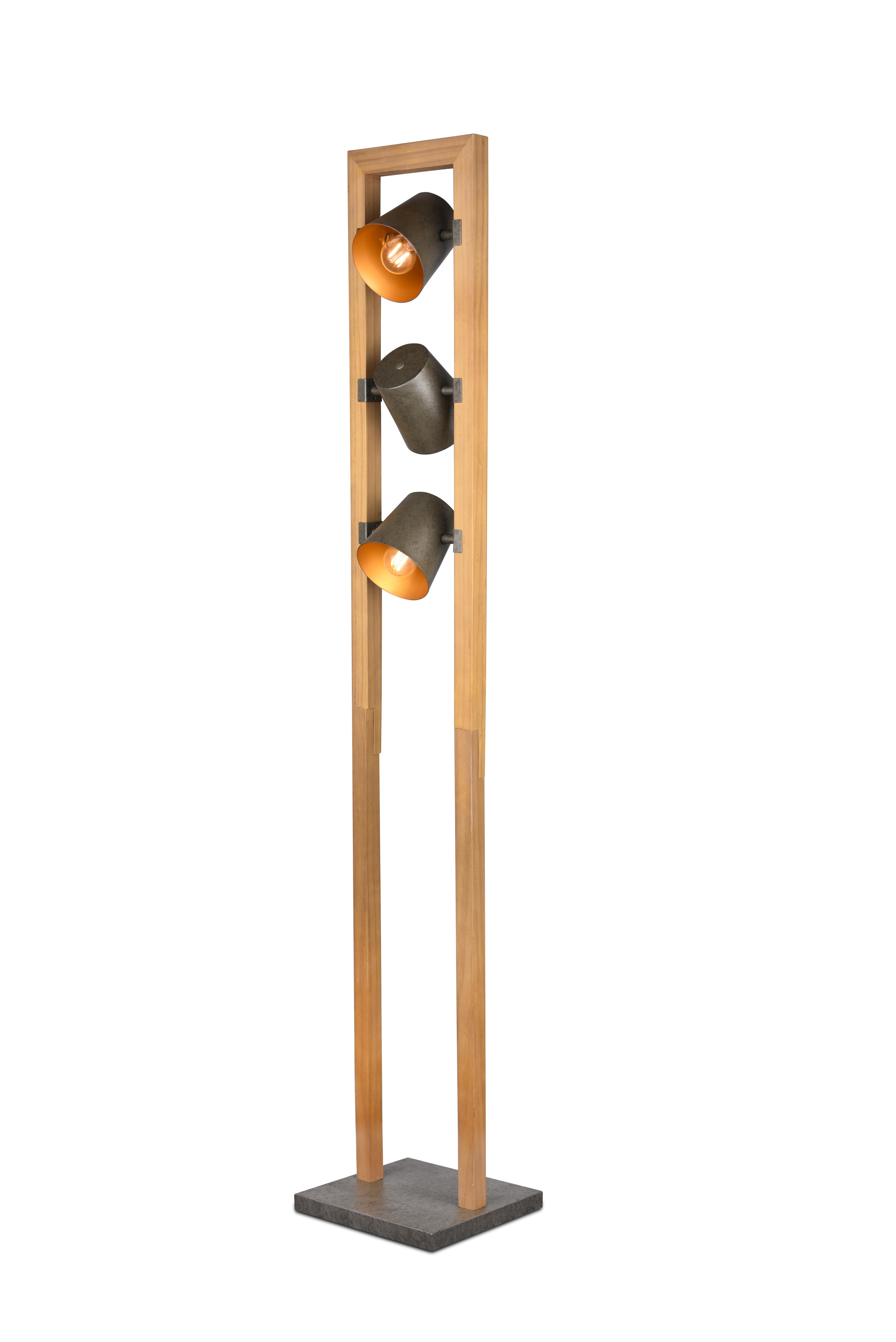 Lámpara de pie bell 3 luces madera/metal 150 cm alto