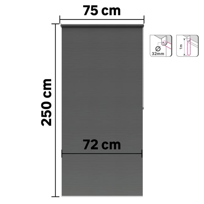 Estor enrollable opaco Opaco Ceylan gris de 75x250cm