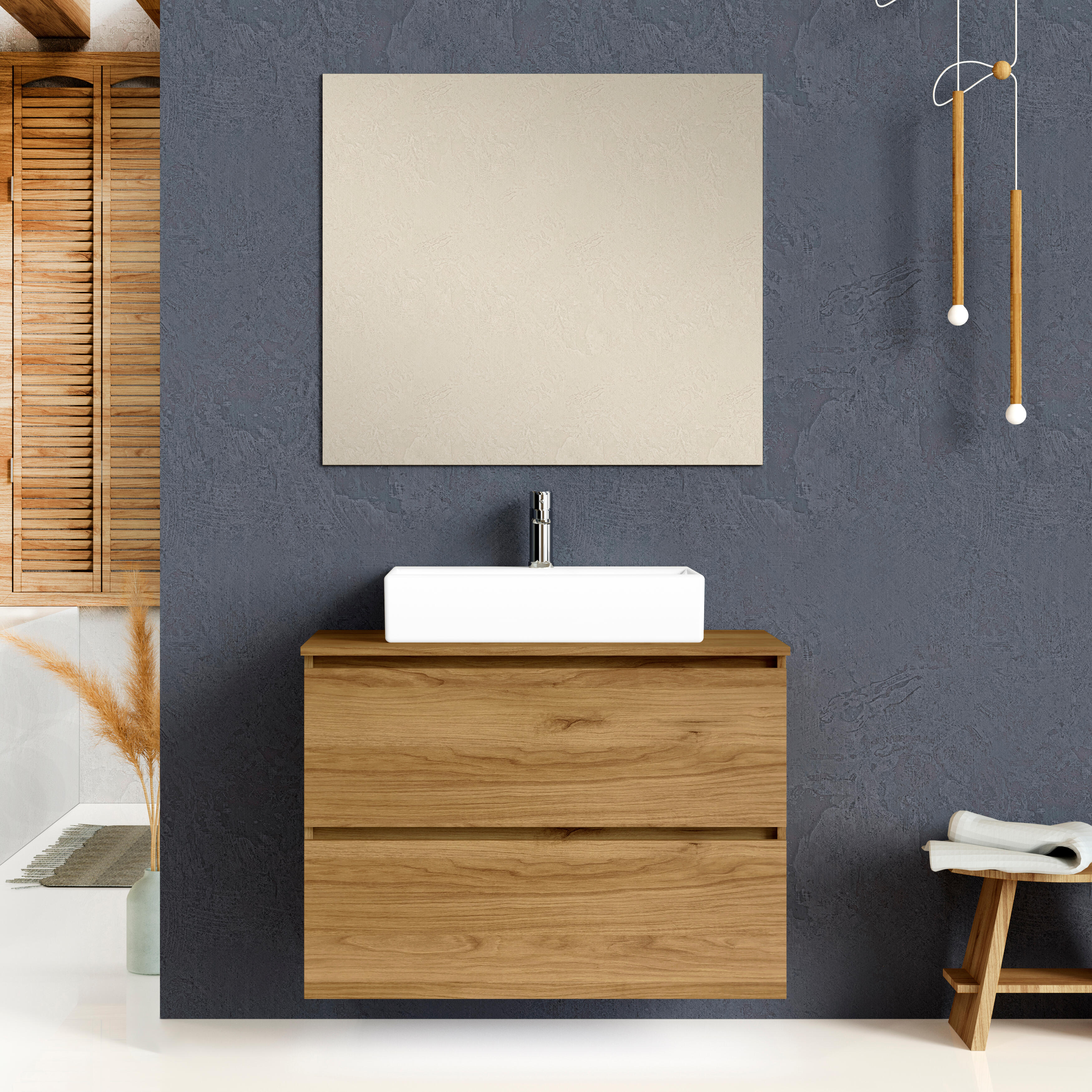 Mueble de baño con lavabo ocean castaño 90x46 cm