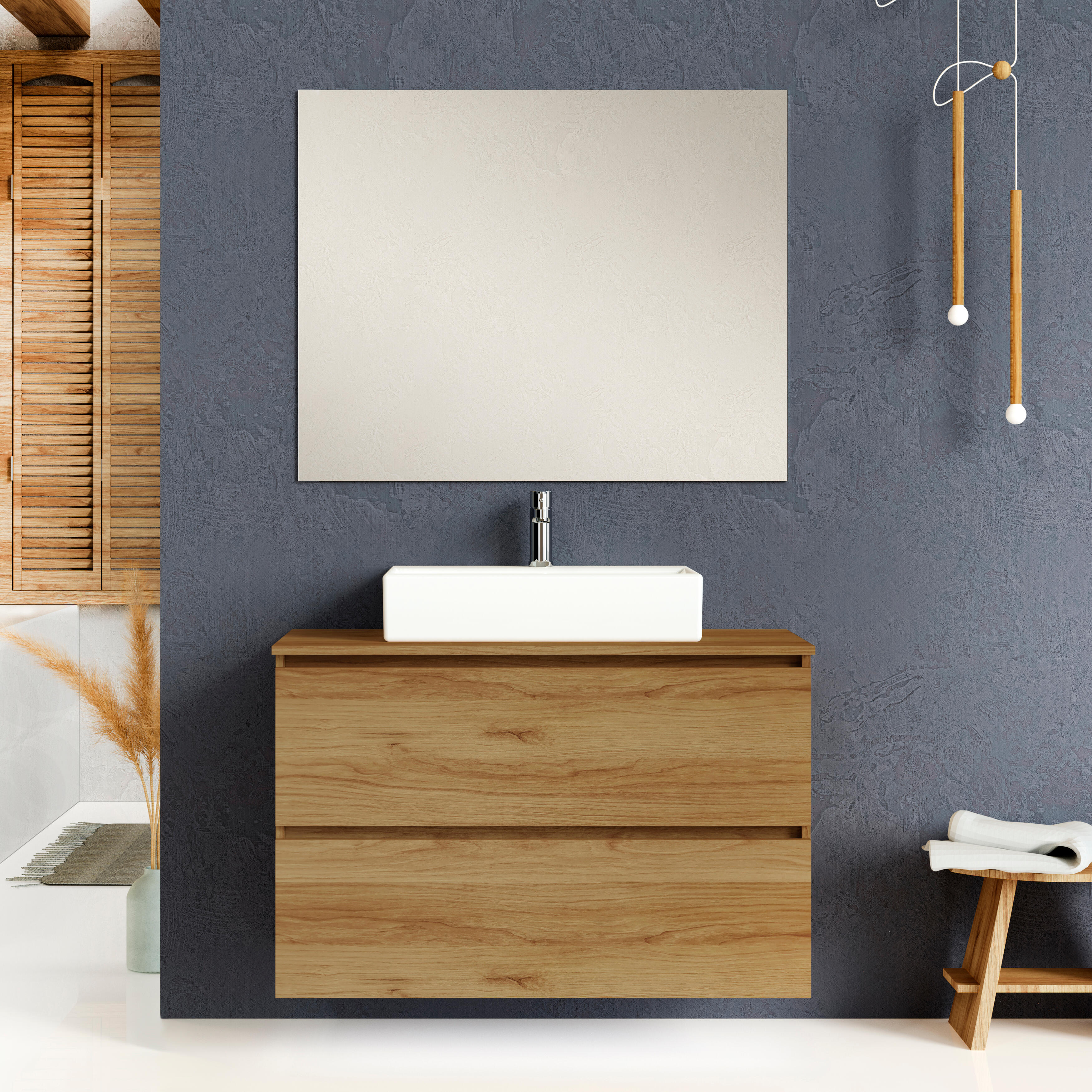 Mueble de baño con lavabo ocean castaño 100x46 cm
