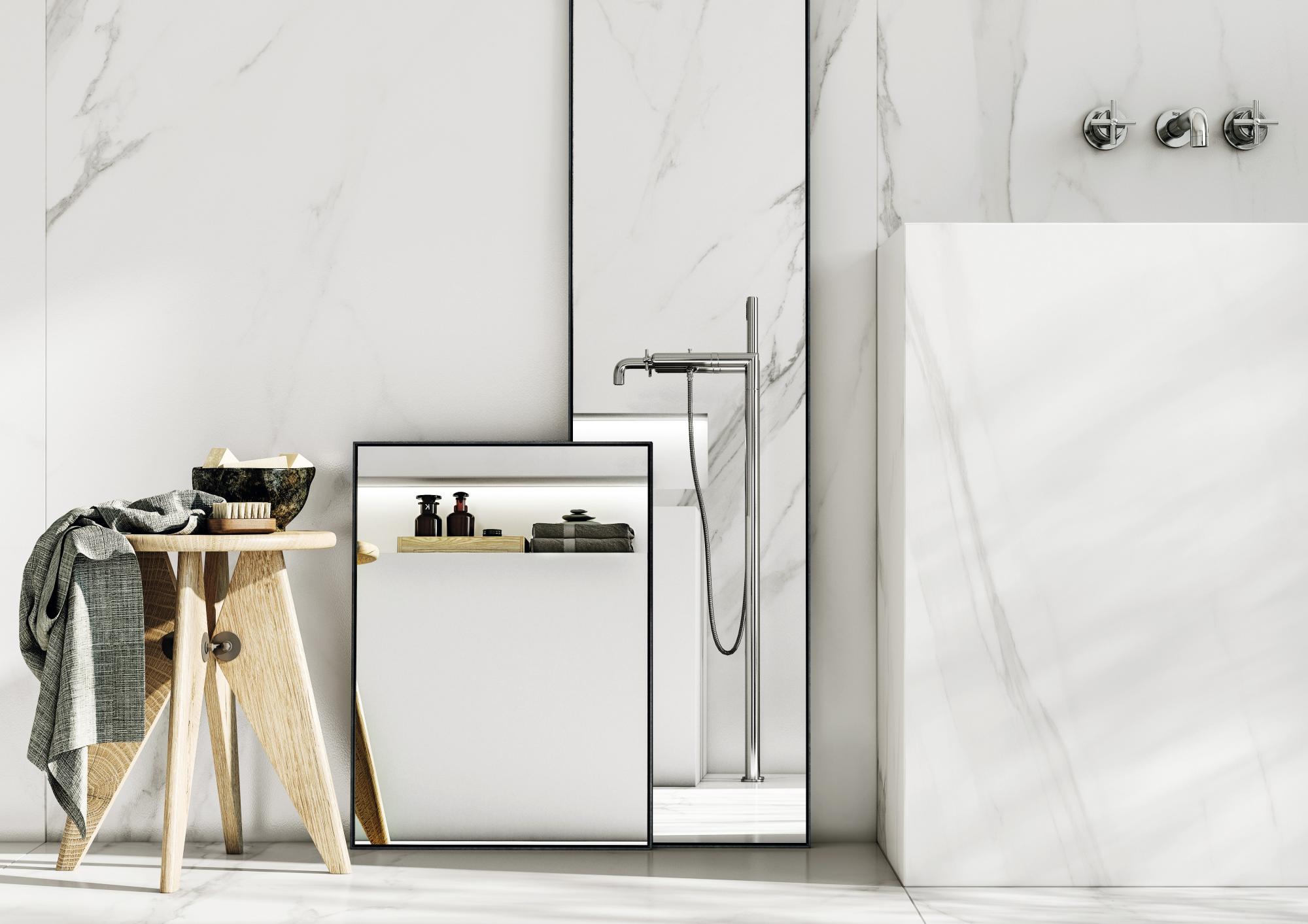 Azulejo porcelánico marble calacatta efecto mármol blanco 120x250 cm roca tiles