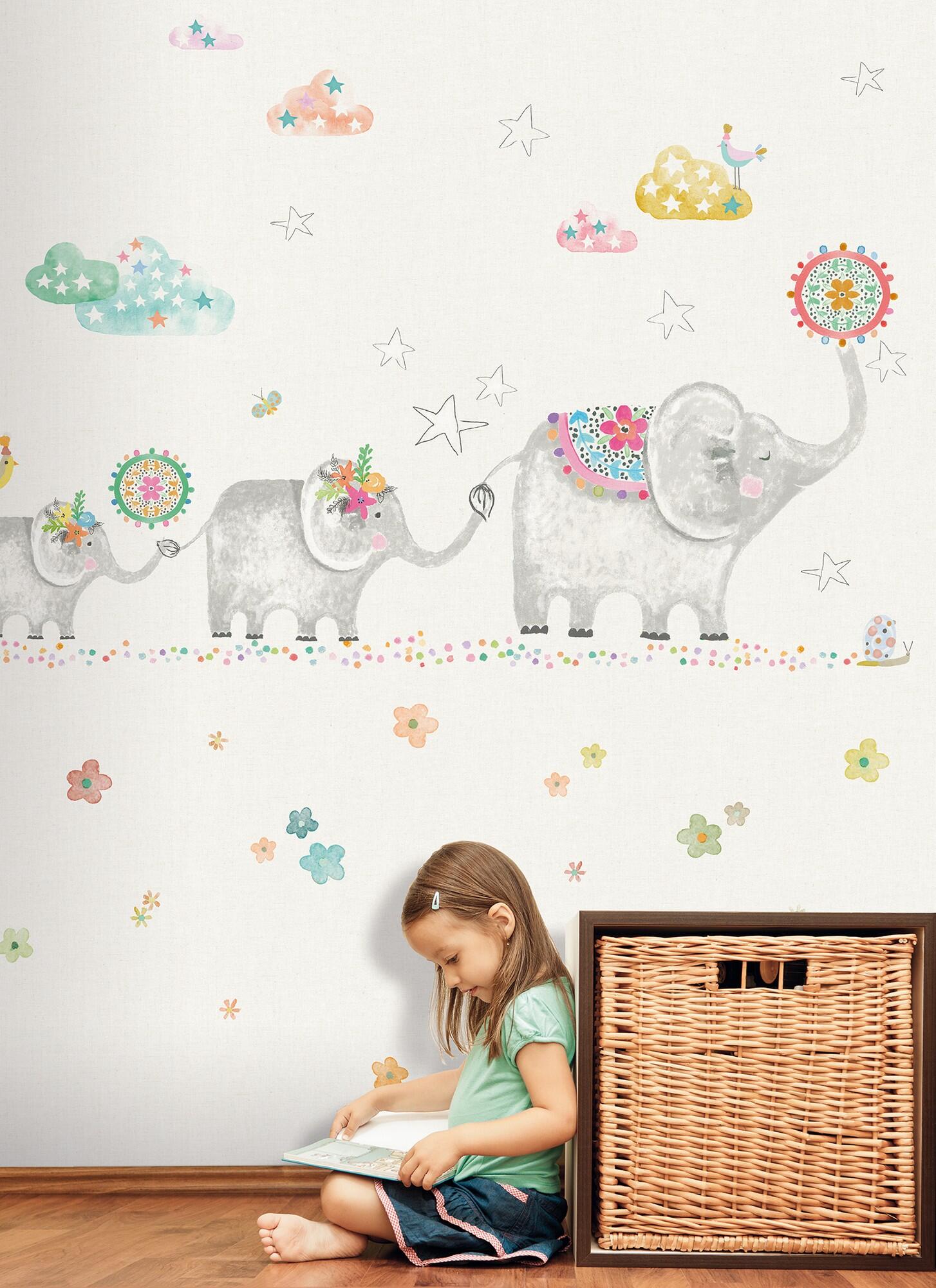 Mural familia elefante de 212 x 212 cm