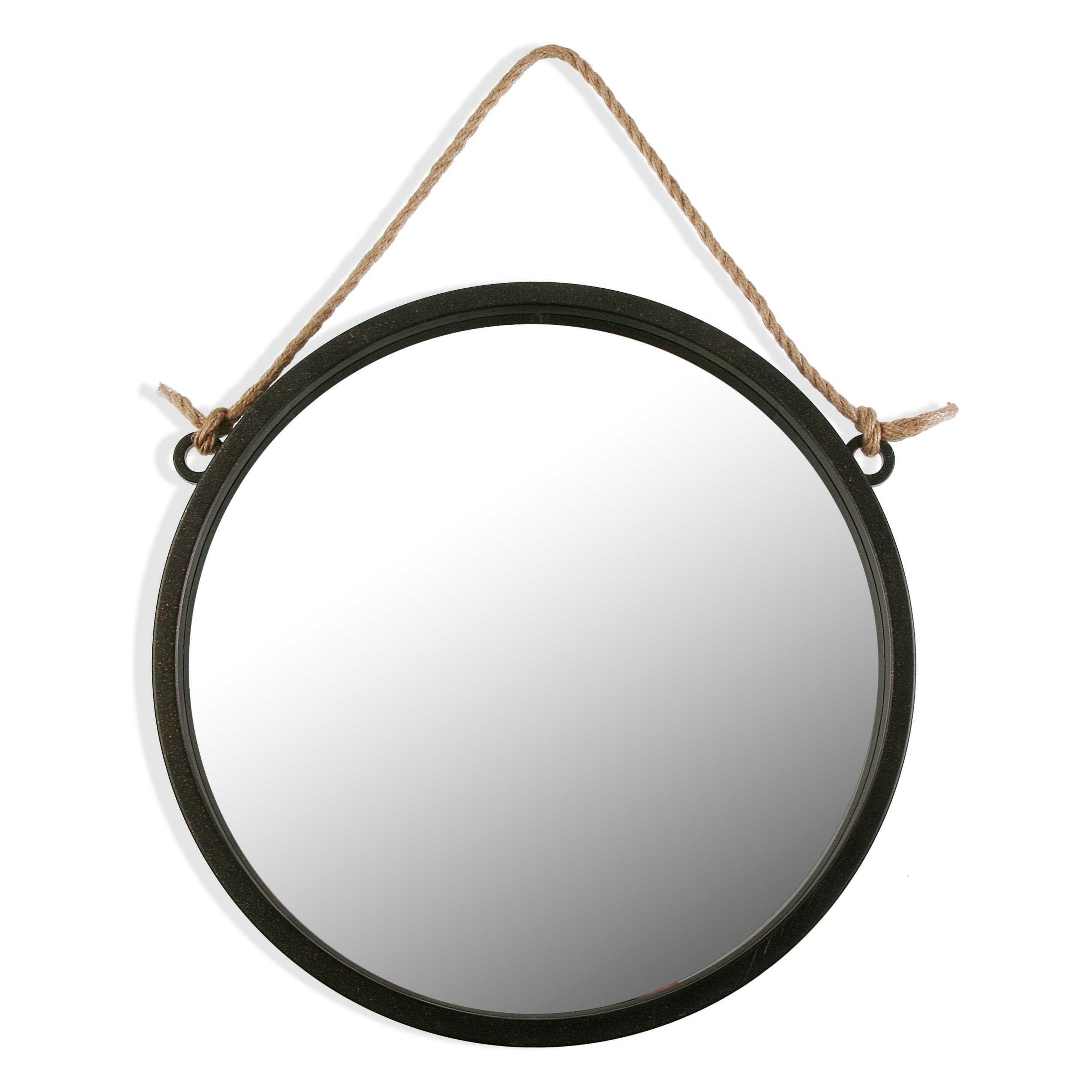 Espejo enmarcado redondo colgar Con Cuerda negro 48 x 48 cm