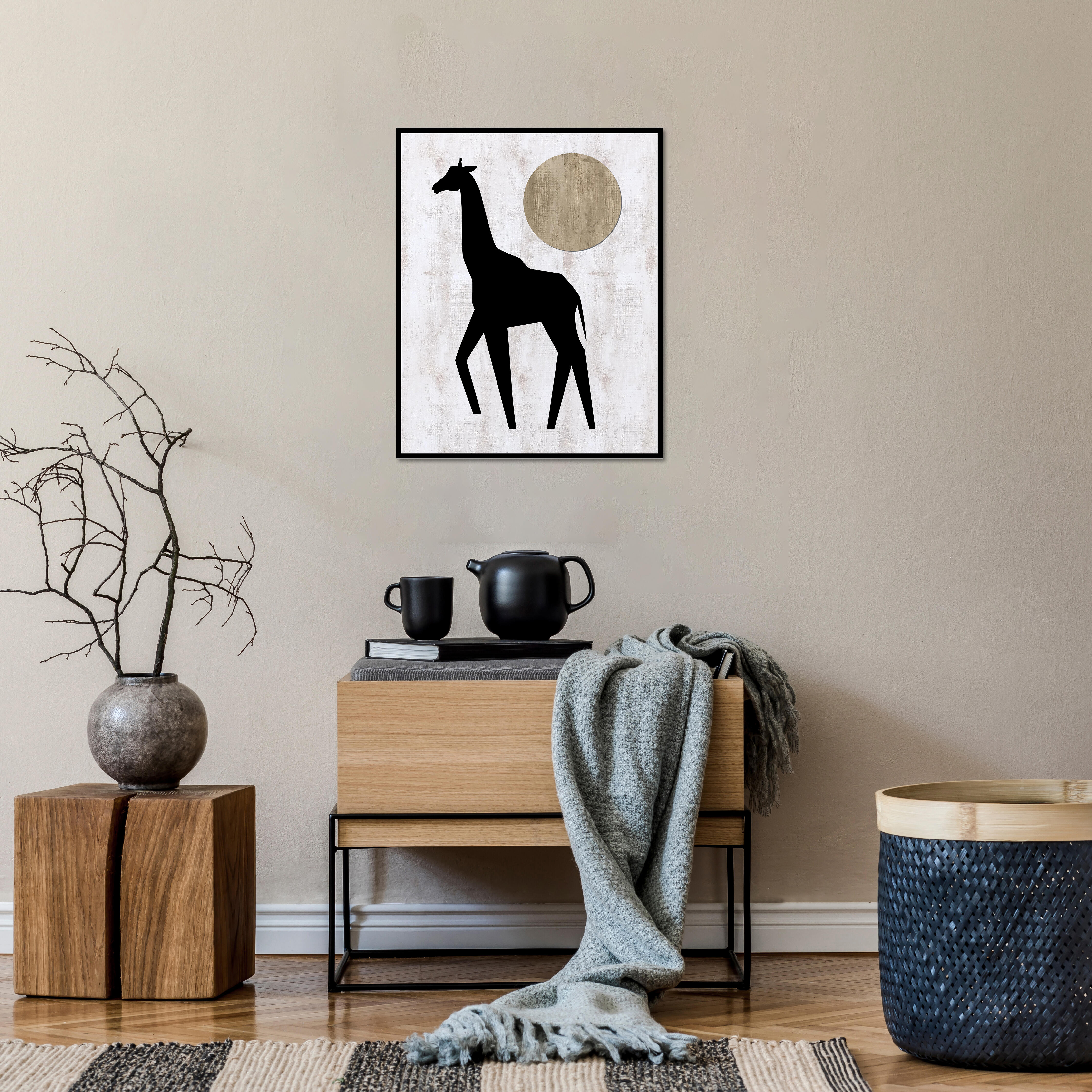 Lienzo deco line negro jirafa negra 40x50 cm