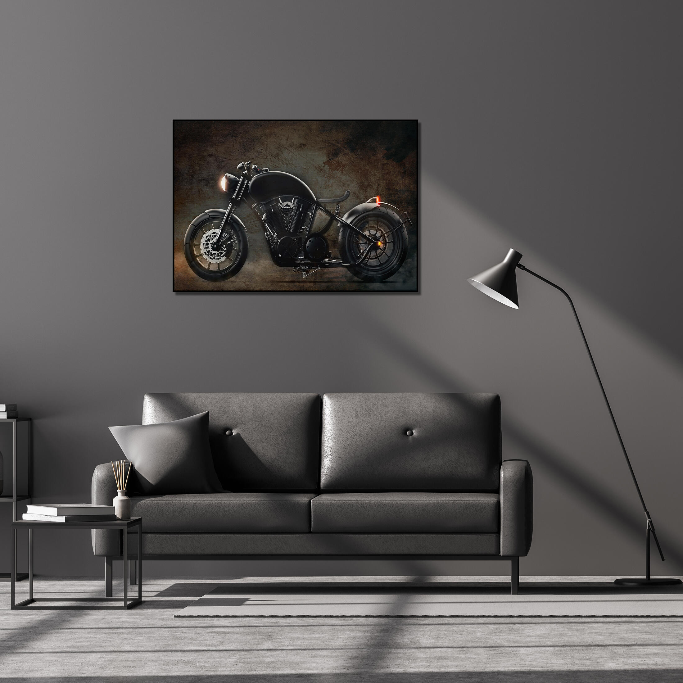 Pintura impresa alto brillo negro moto 70x100 cm