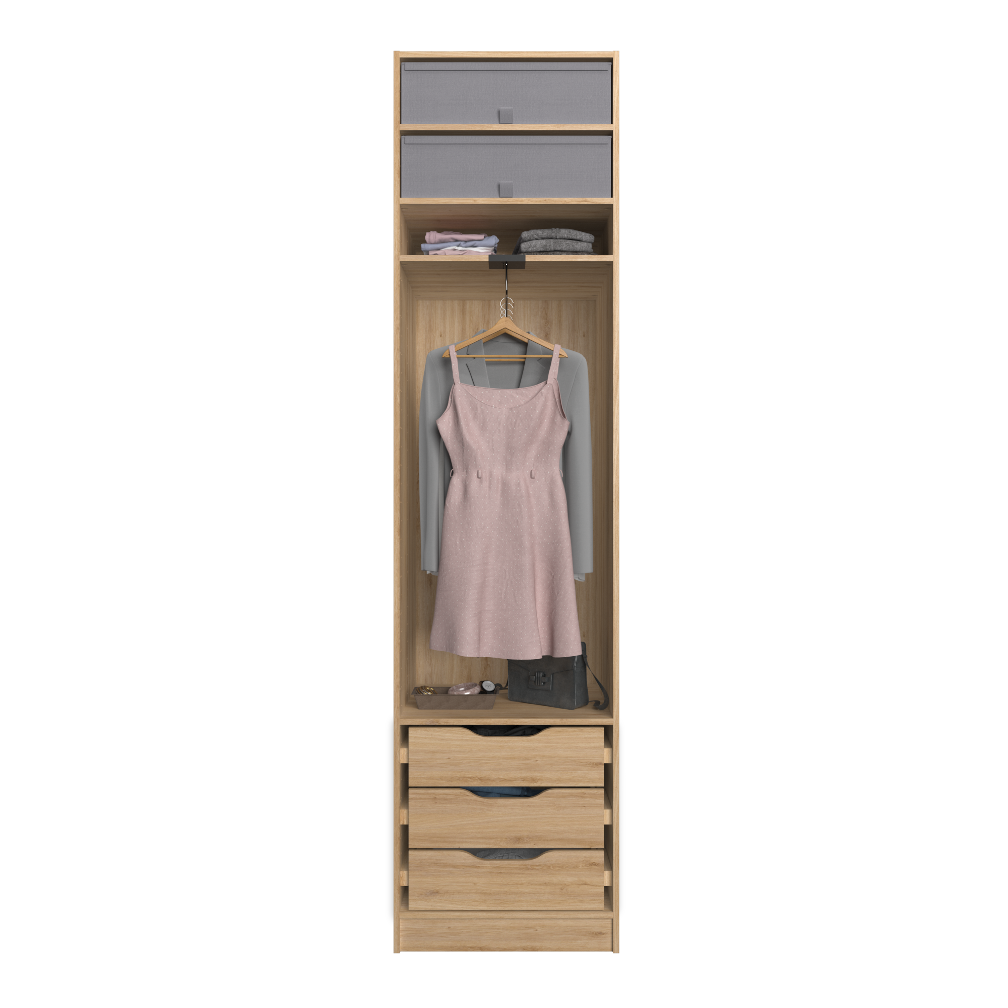Composición nº99 spaceo home armario kit vestidor sin puertas roble 240x60x60cm de la marca Sin marca