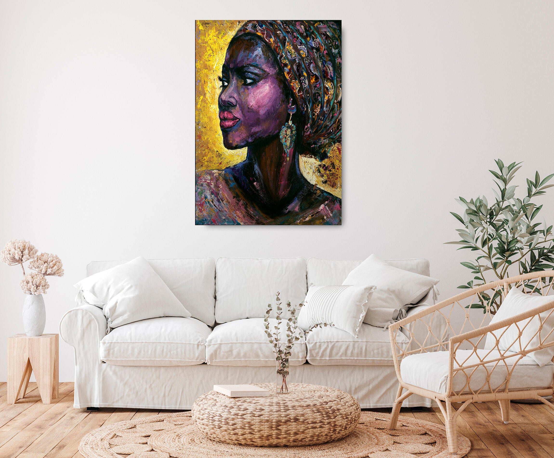 Pintura impresa brillo woman etnico 100x140cm