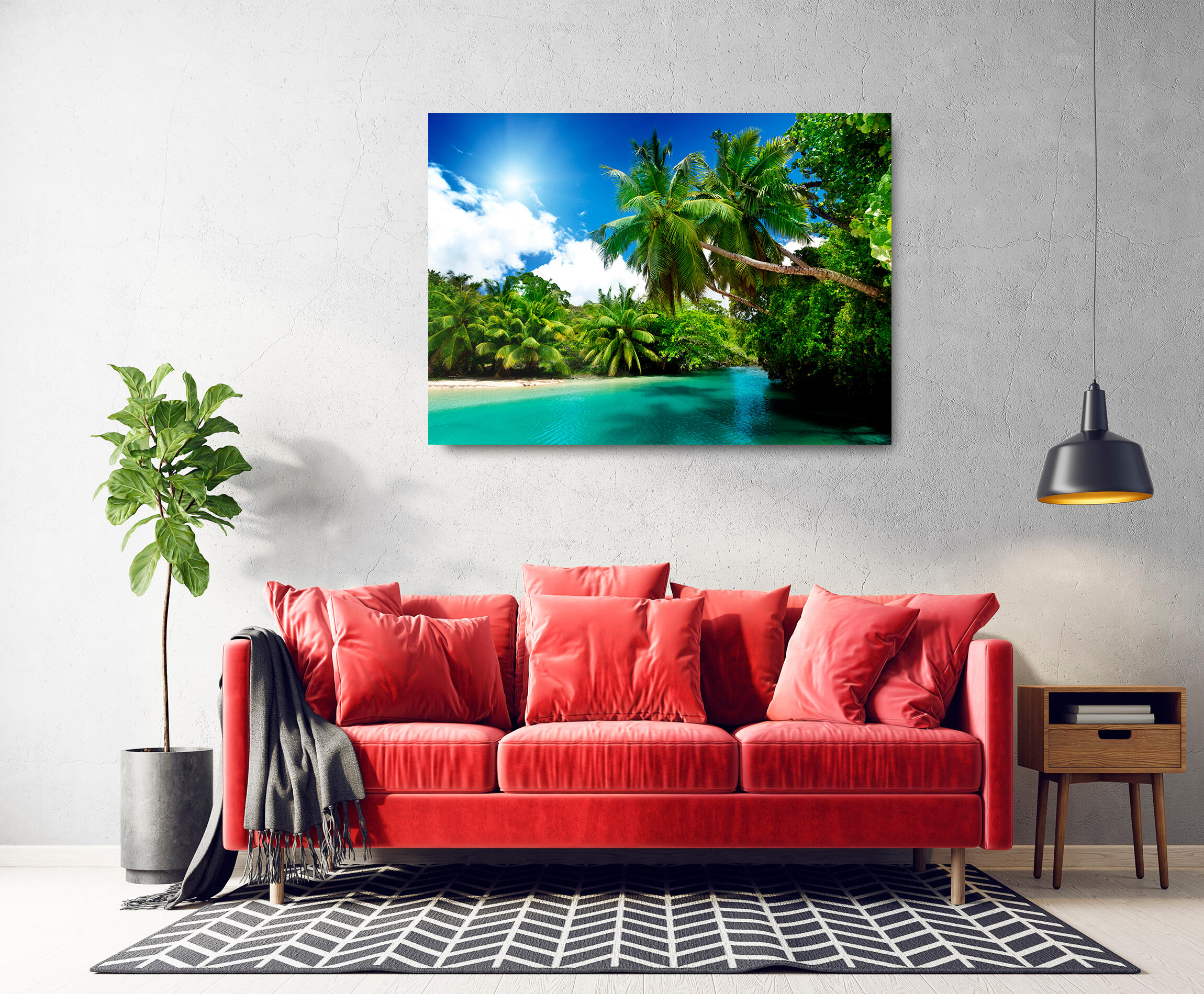 Pintura impresa brillo palmeras costa 100x140cm