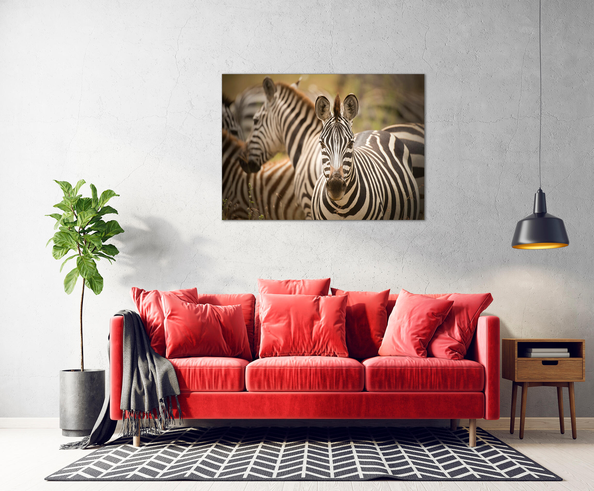 Pintura impresa brillo manada cebras 100x140cm