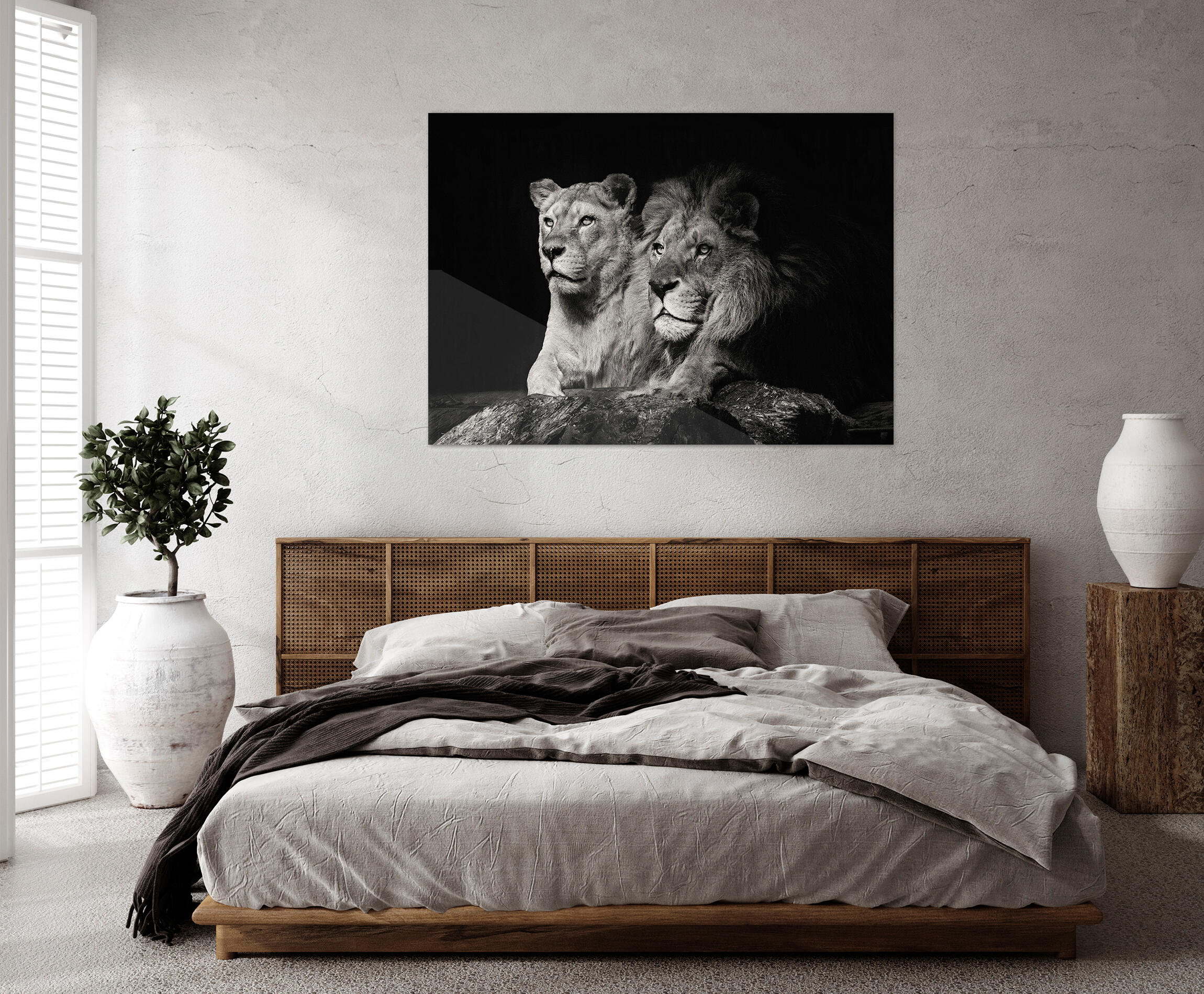 Pintura impresa brillo pareja leónes 100x140cm