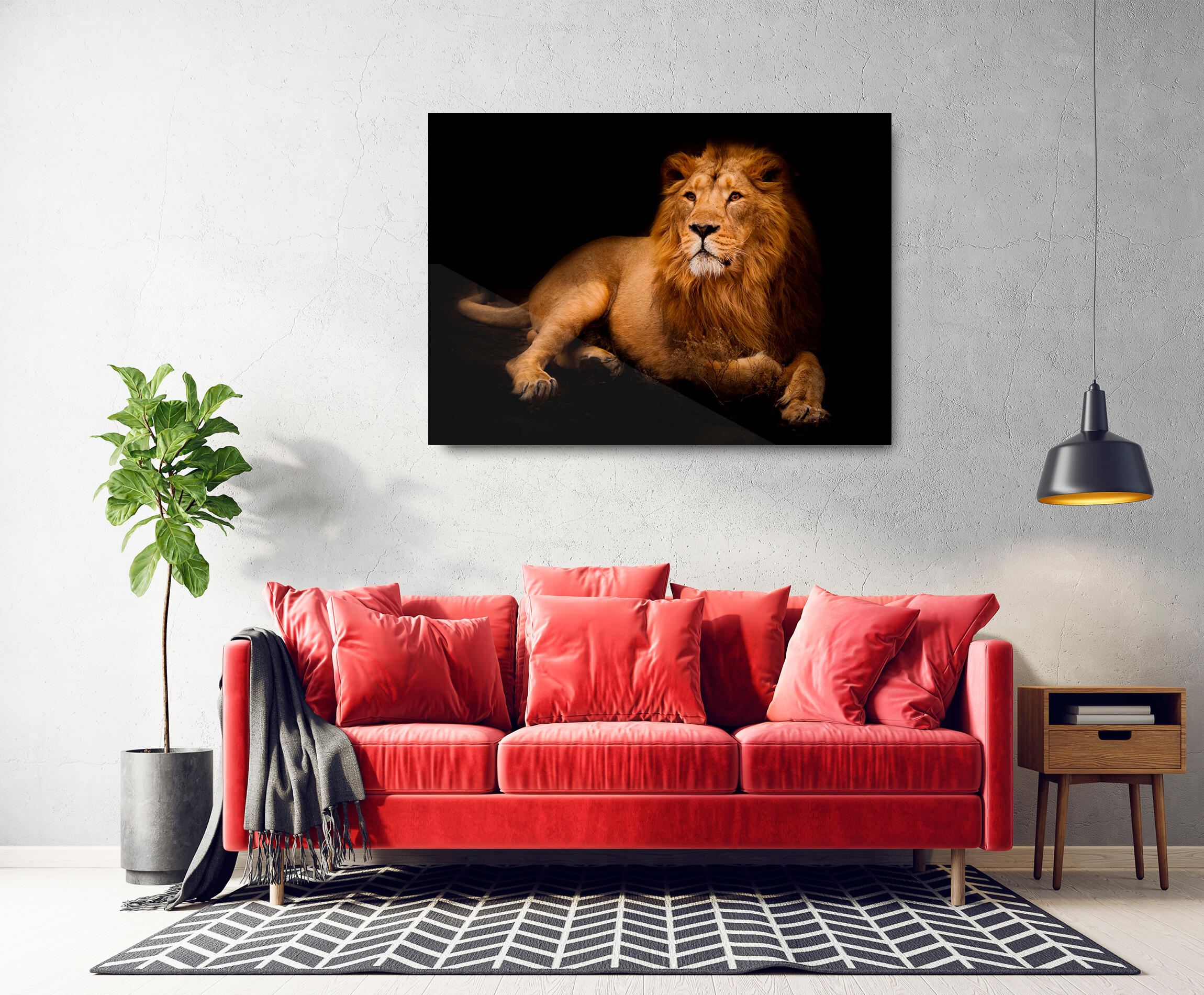 Pintura impresa brillo león acostado 100x140
