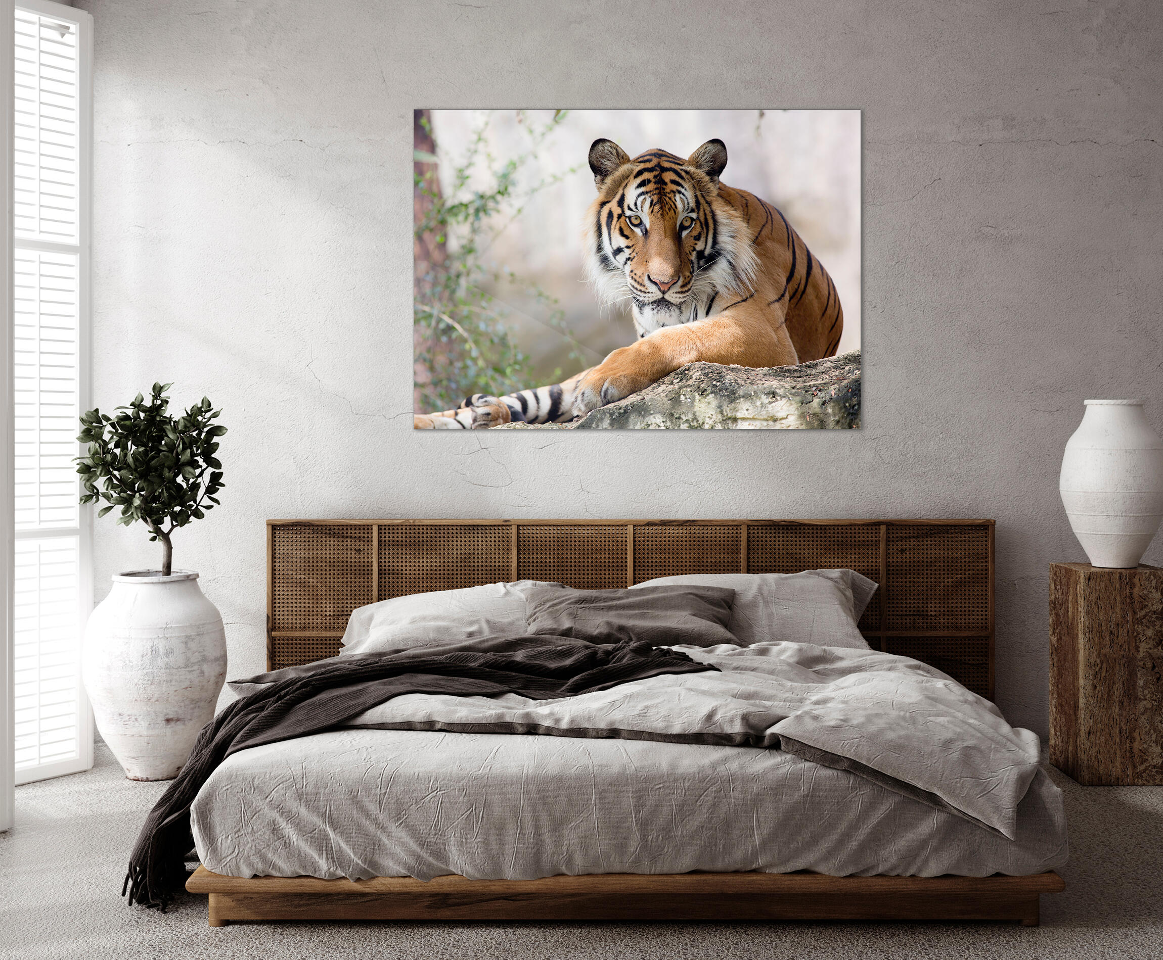 Pintura impresa brillo tigre sentado100x140cm