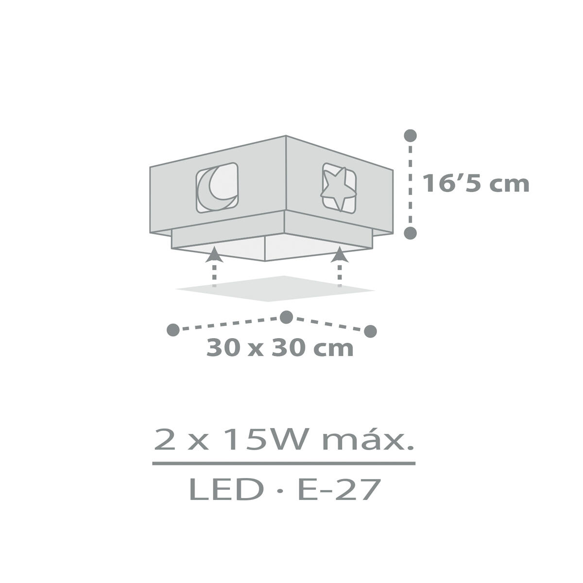 Plafón moonlight 2 luces e27 gris infantil
