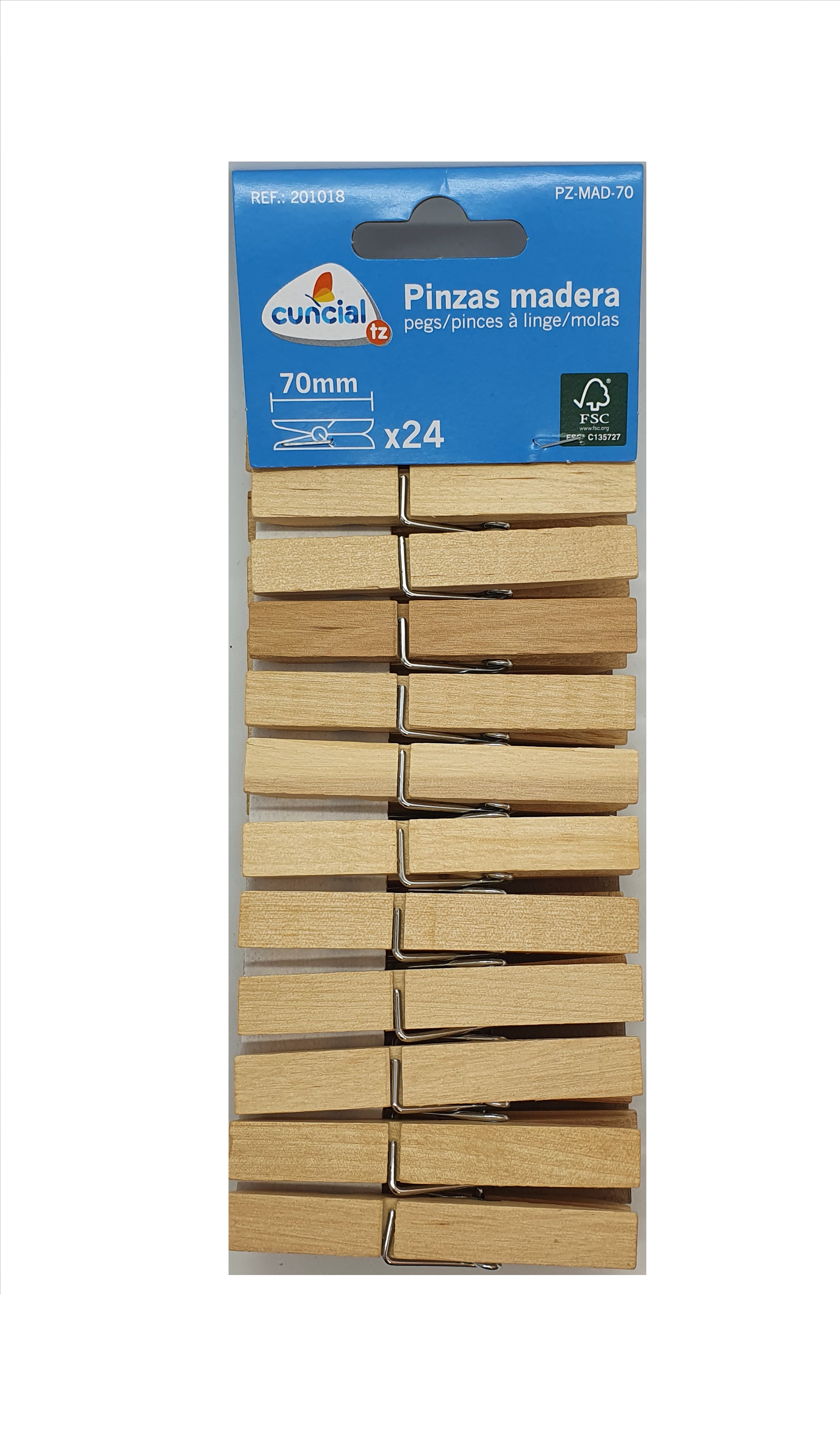 24 pinzas de madera 70 mm