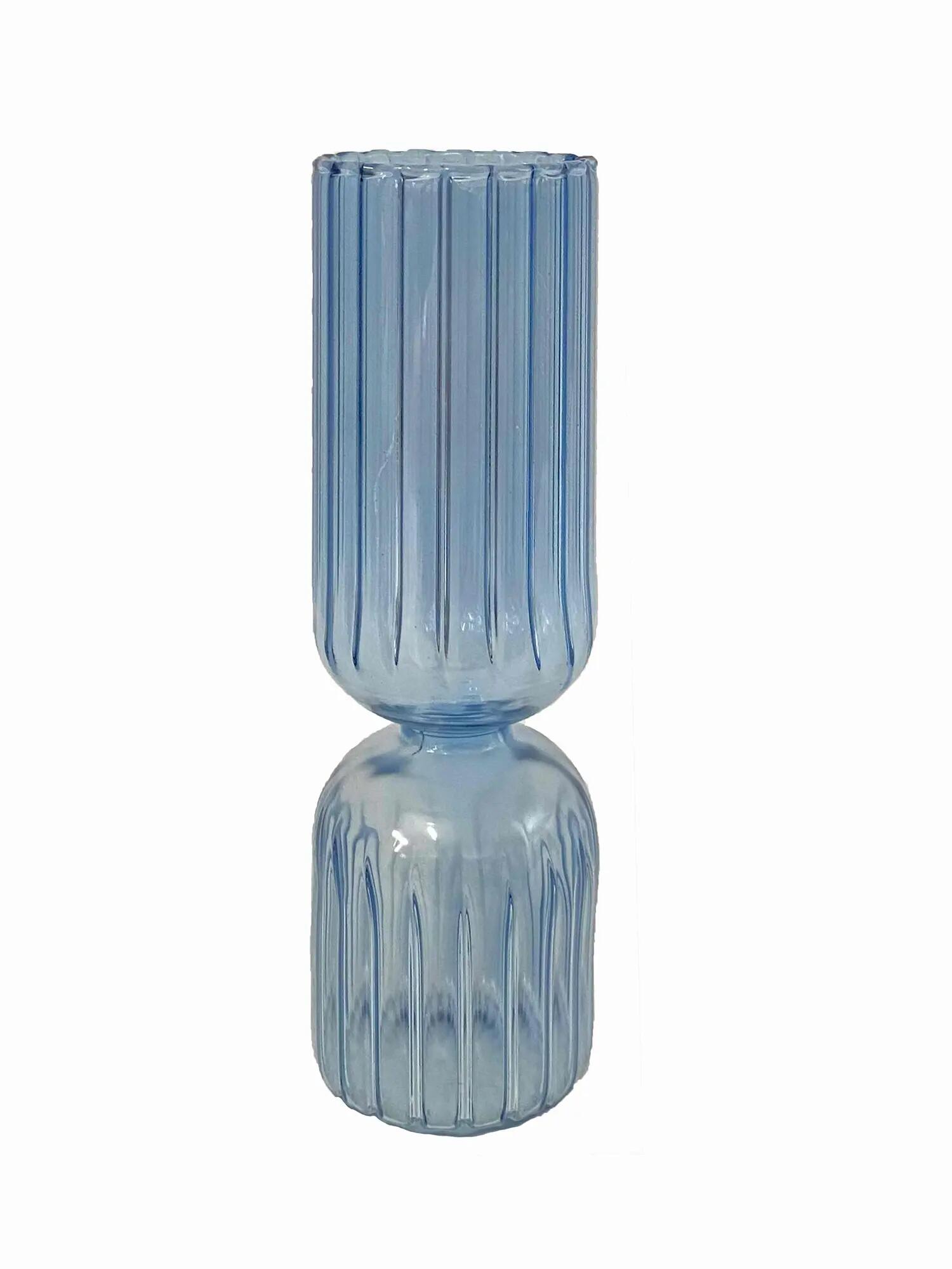 Porta vela decorativo cristal dos mitades azul 6x17 cm