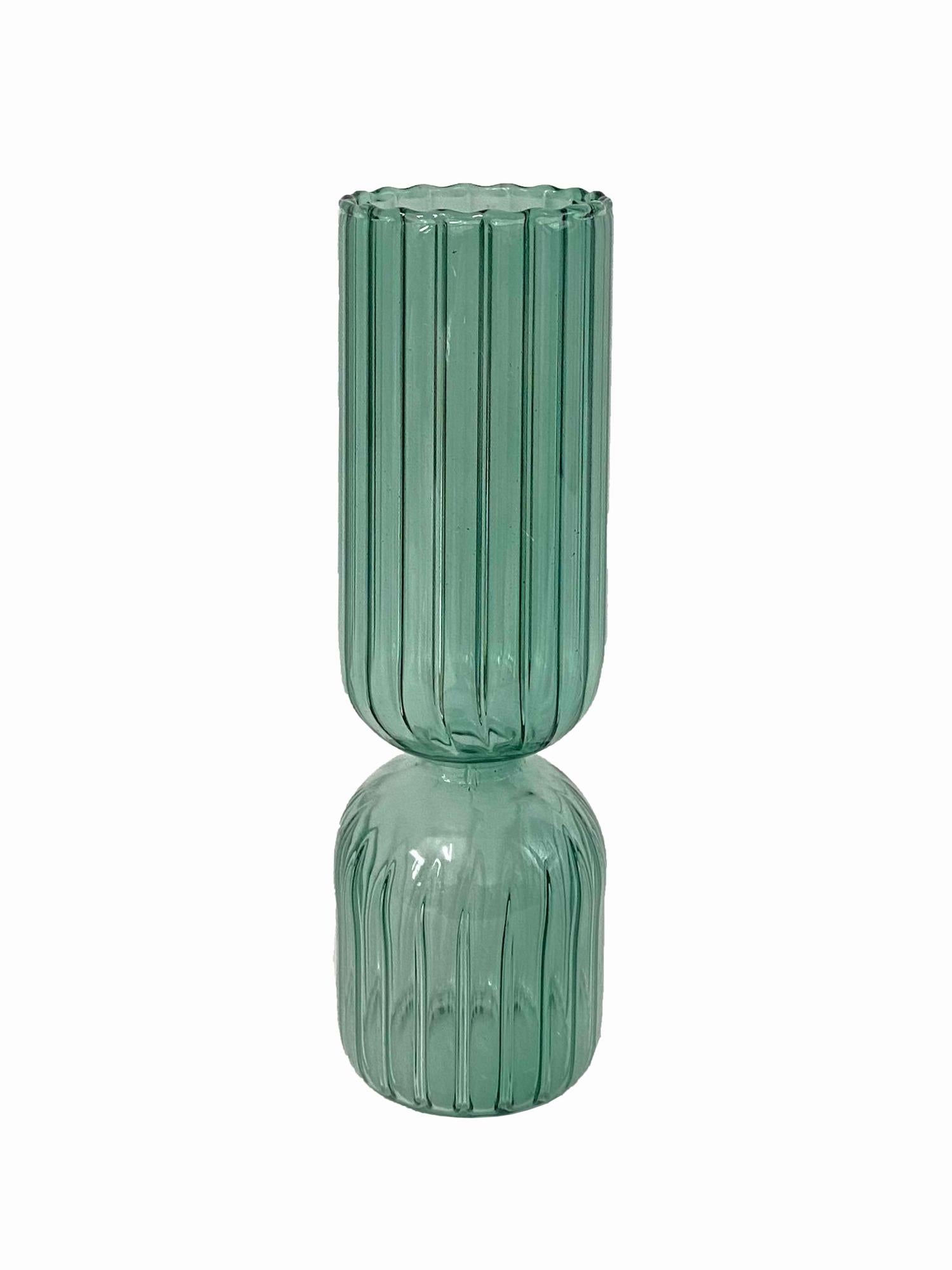 Porta vela decorativo cristal dos mitades verde 6x17 cm