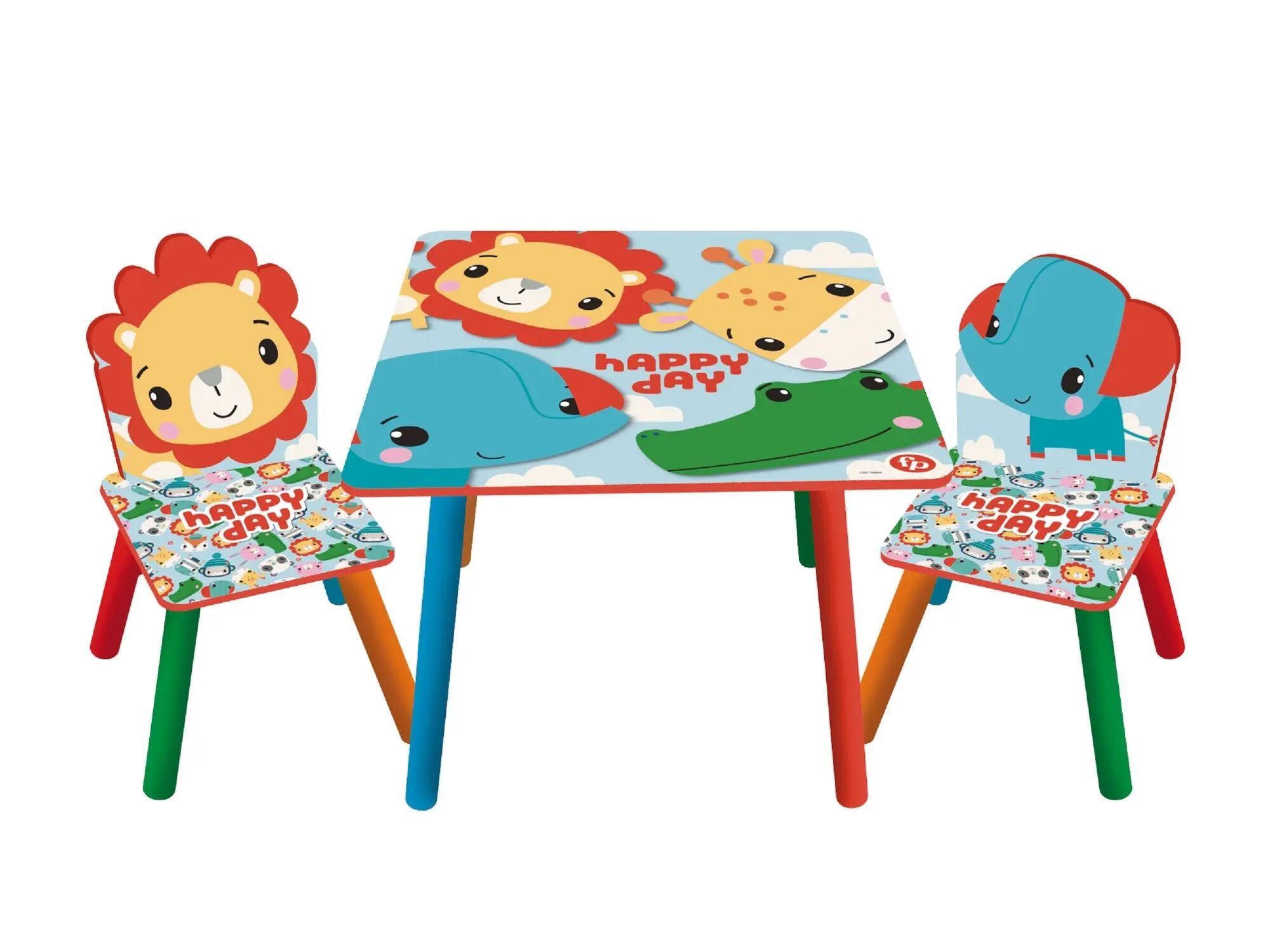 Set de mesa con dos sillas de madera de fisher price de 44x50x50cm