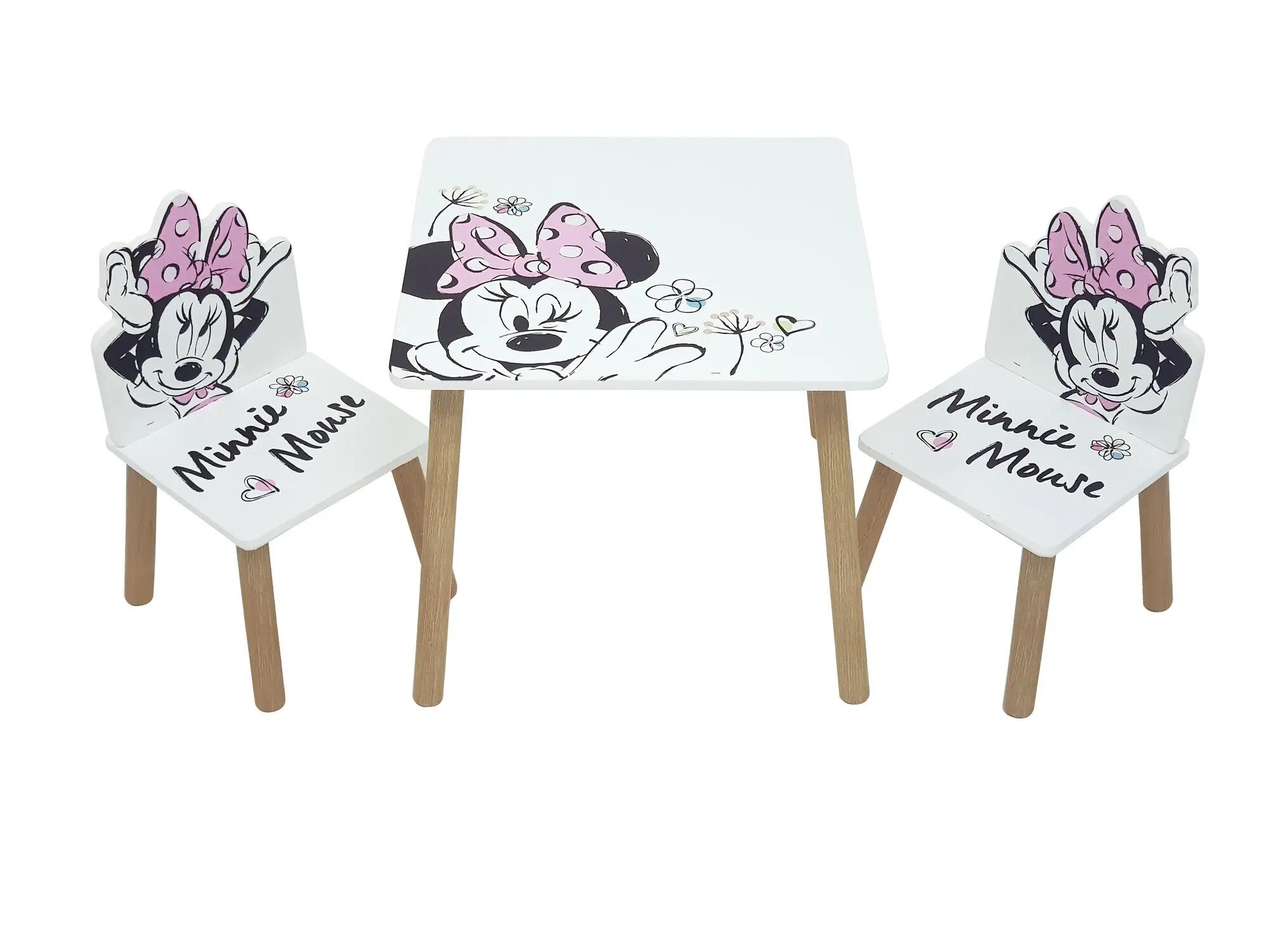 Set de mesa con dos sillas de madera de minnie mouse color blanco de 44x50x50cm