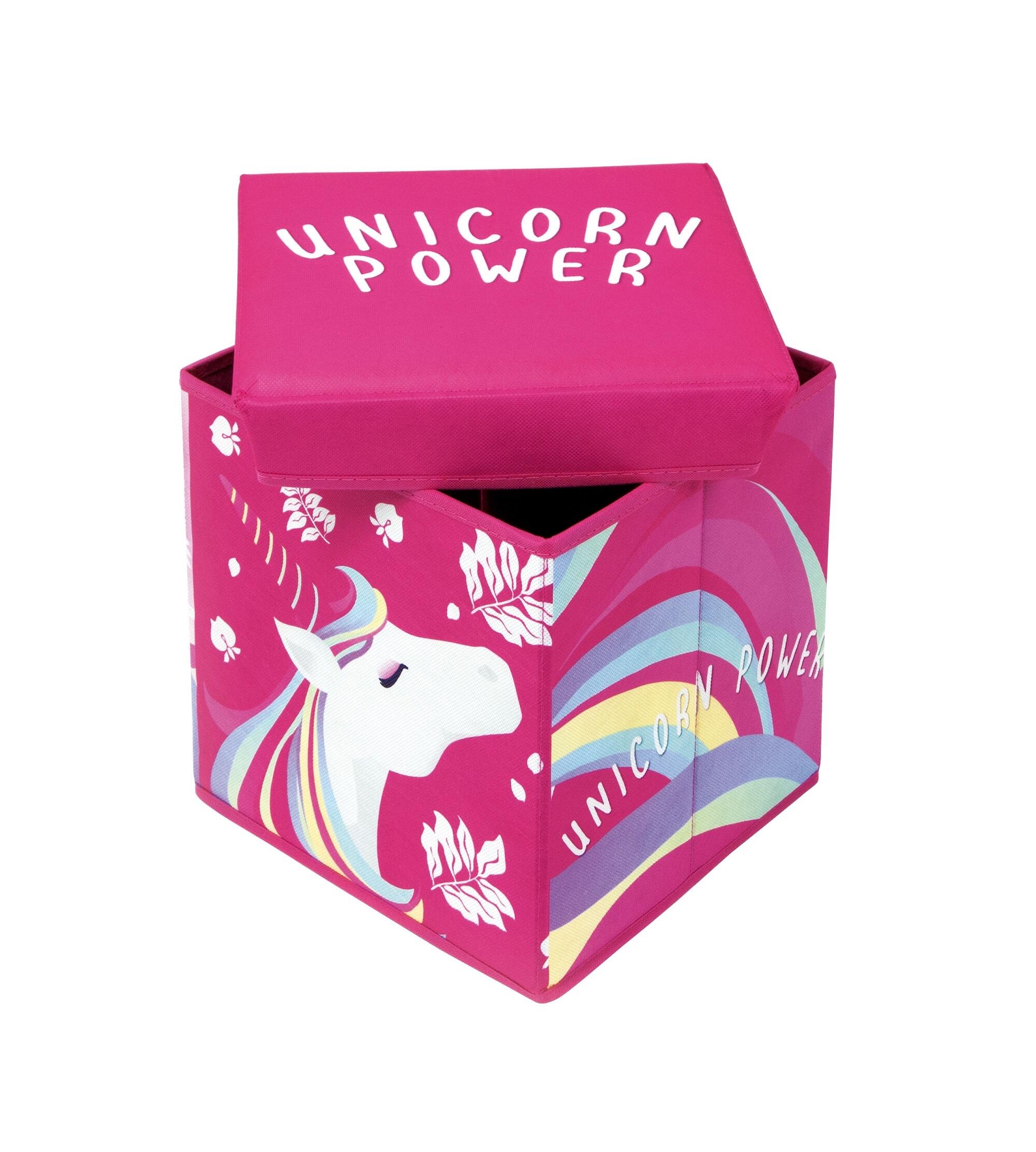 Contenedor taburete cuadrado plegable de unicornios de 30x30x30cm